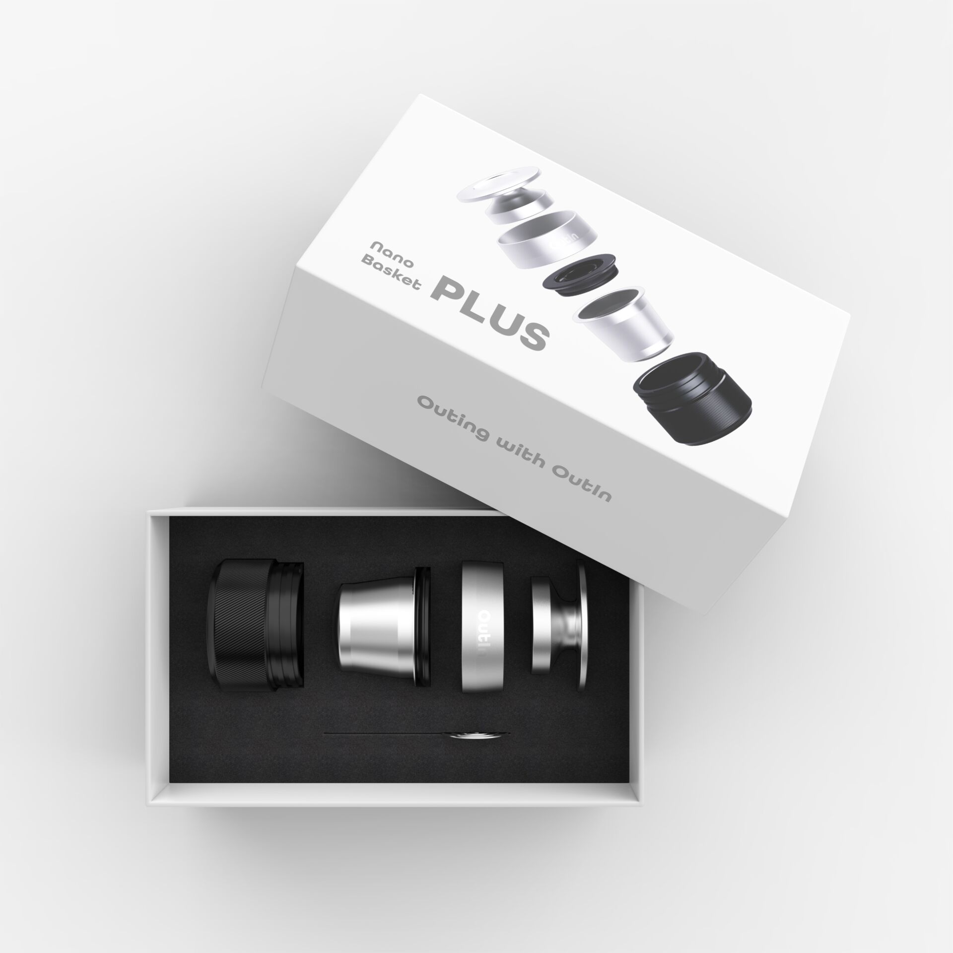 Vape Tank, Plus Kit, Metallteile, Silber, zerlegt