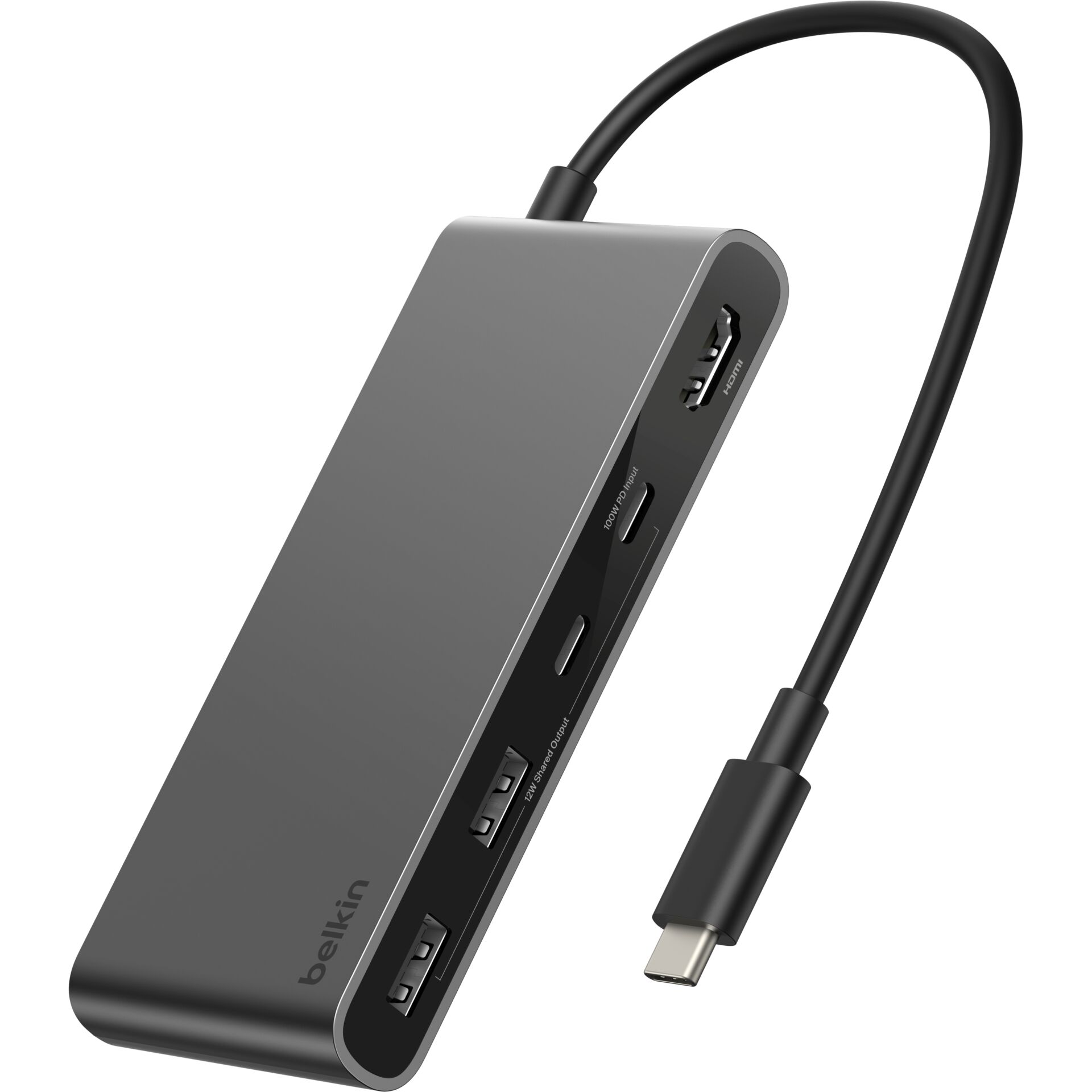 USB-C-Hub, HDMI-Anschluss, USB-A-Anschlüsse, Aluminium, Grau