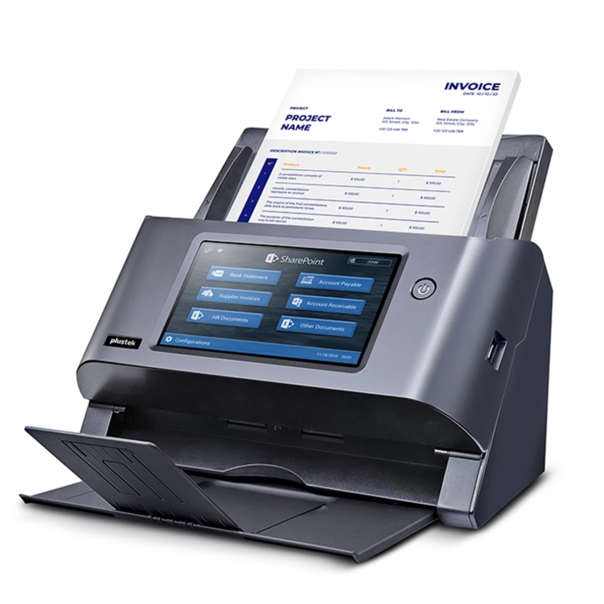 Dokumentenscanner, Bürogerät, Schwarz-Silber, Dokumente scannen, Display touchscreen