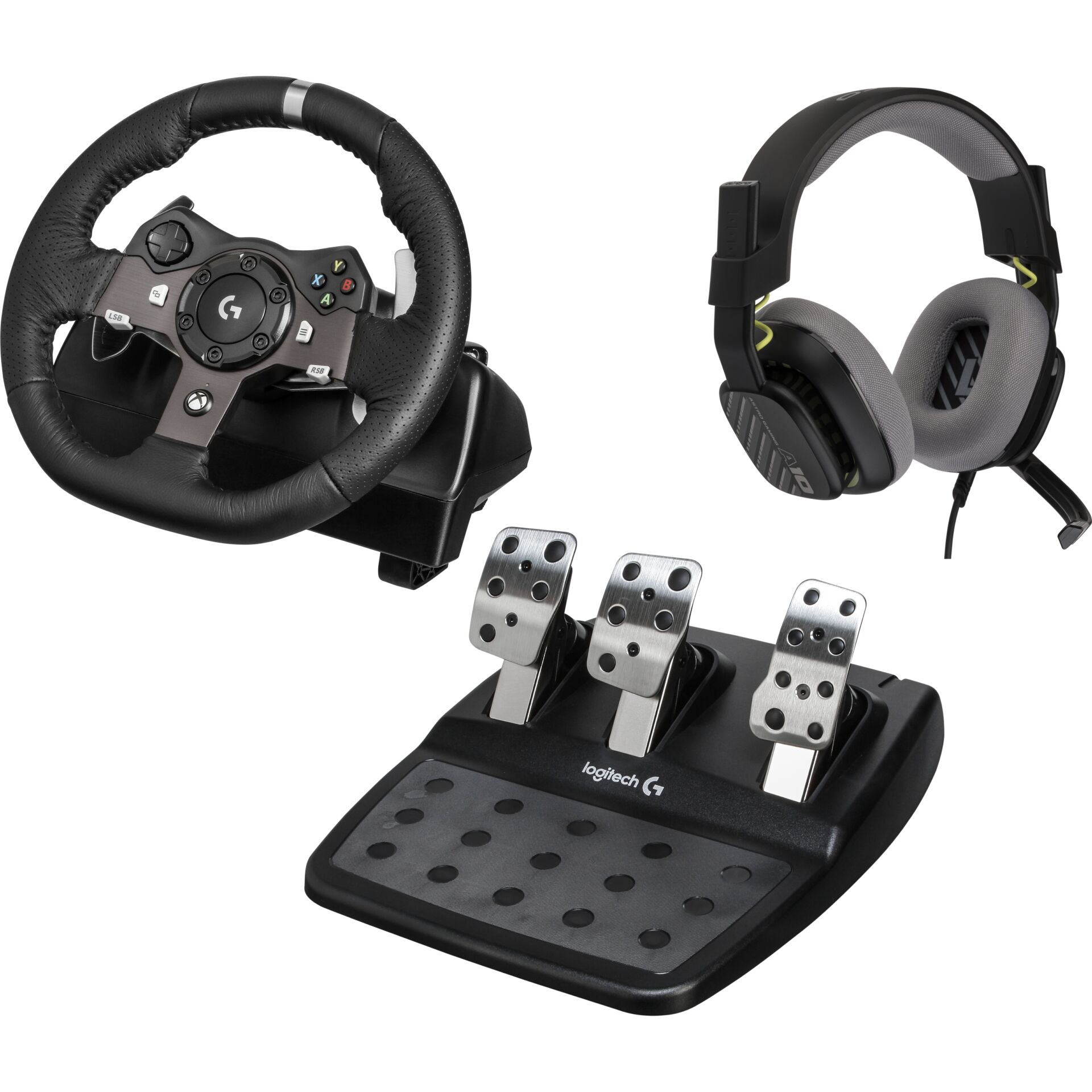 Gaming steering wheel,  Pedale,  Headset,  Flight sim,  Fahr-Set