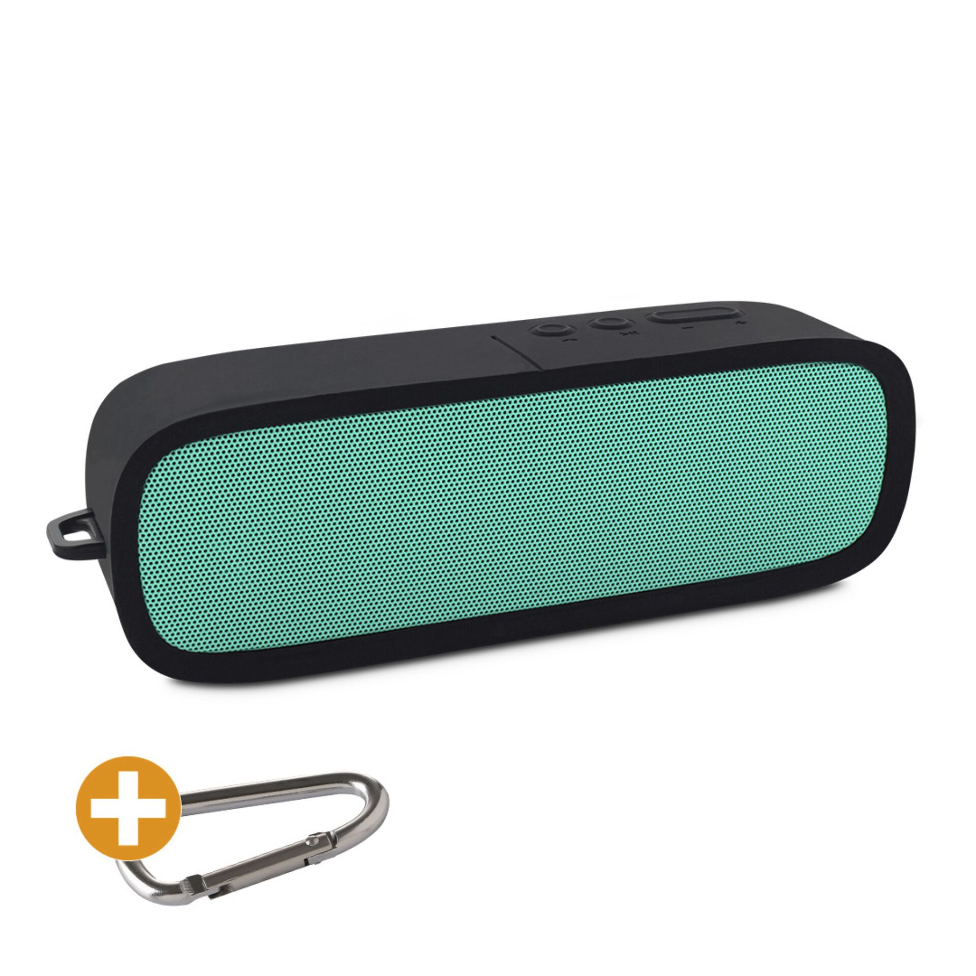 Bluetooth-Lautsprecher, tragbarer Lautsprecher, grünes Gitter, Karabinerhaken, aufladbare Batterie
