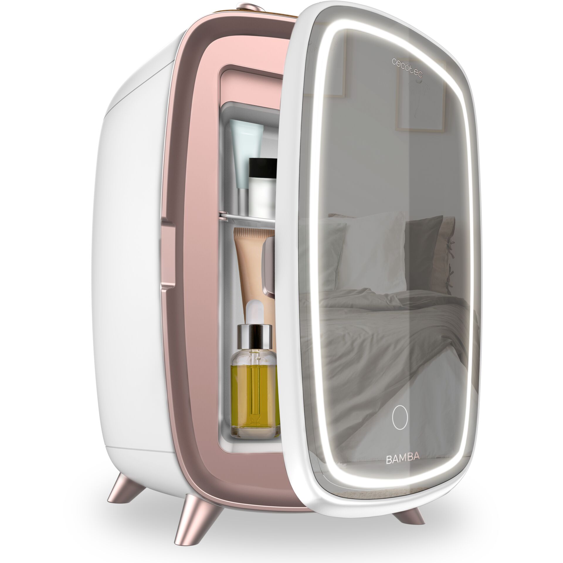Kühlschrank, Mini-kühlschrank, Spiegelkühlschrank, Rosa, LED-Beleuchtung