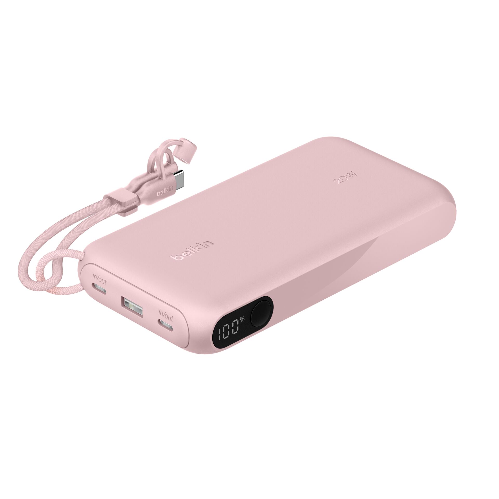 Power Bank, USB-C, Digital Display, Pink, In/Out ports
