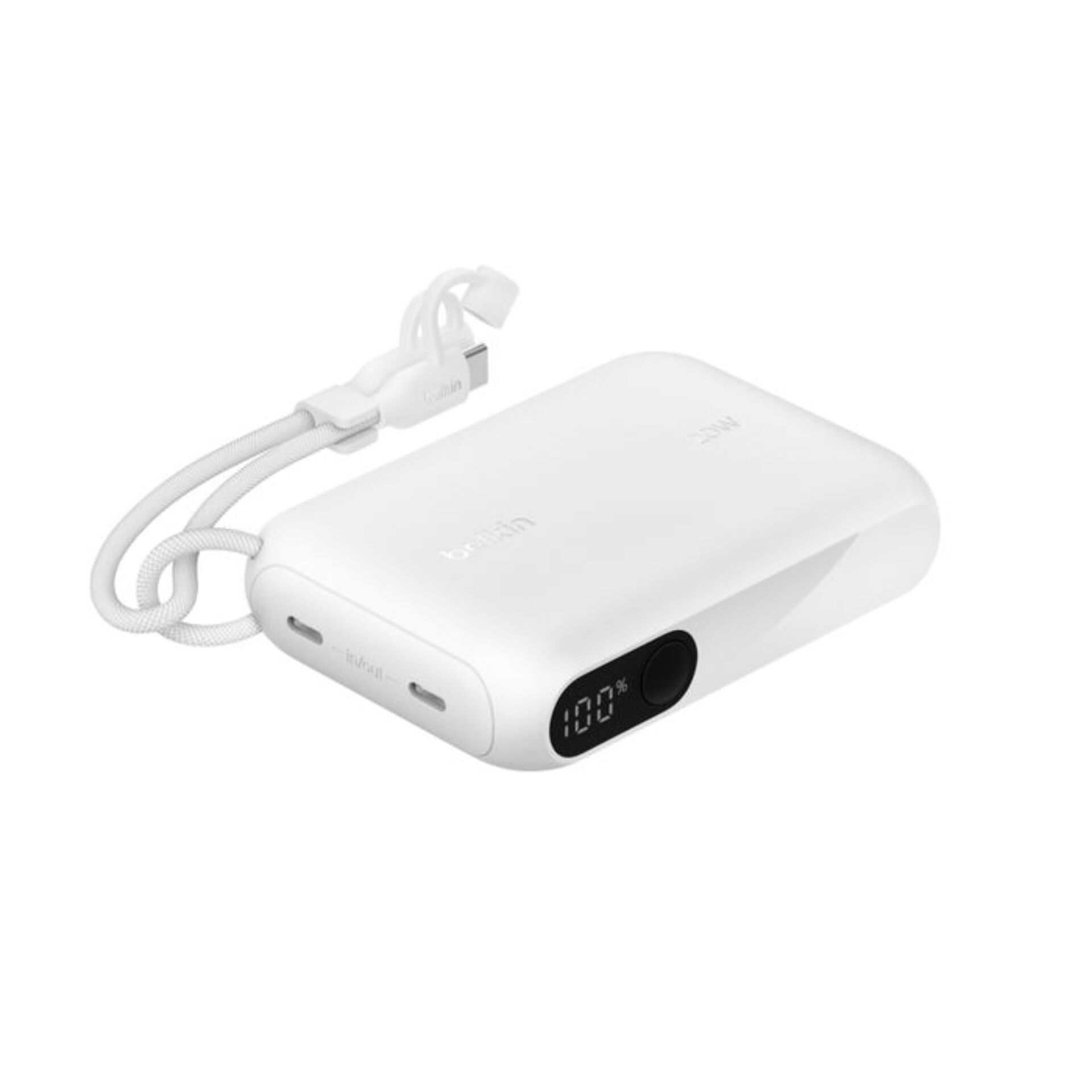 Powerbank, USB-C, Digital display, White, Lanyard