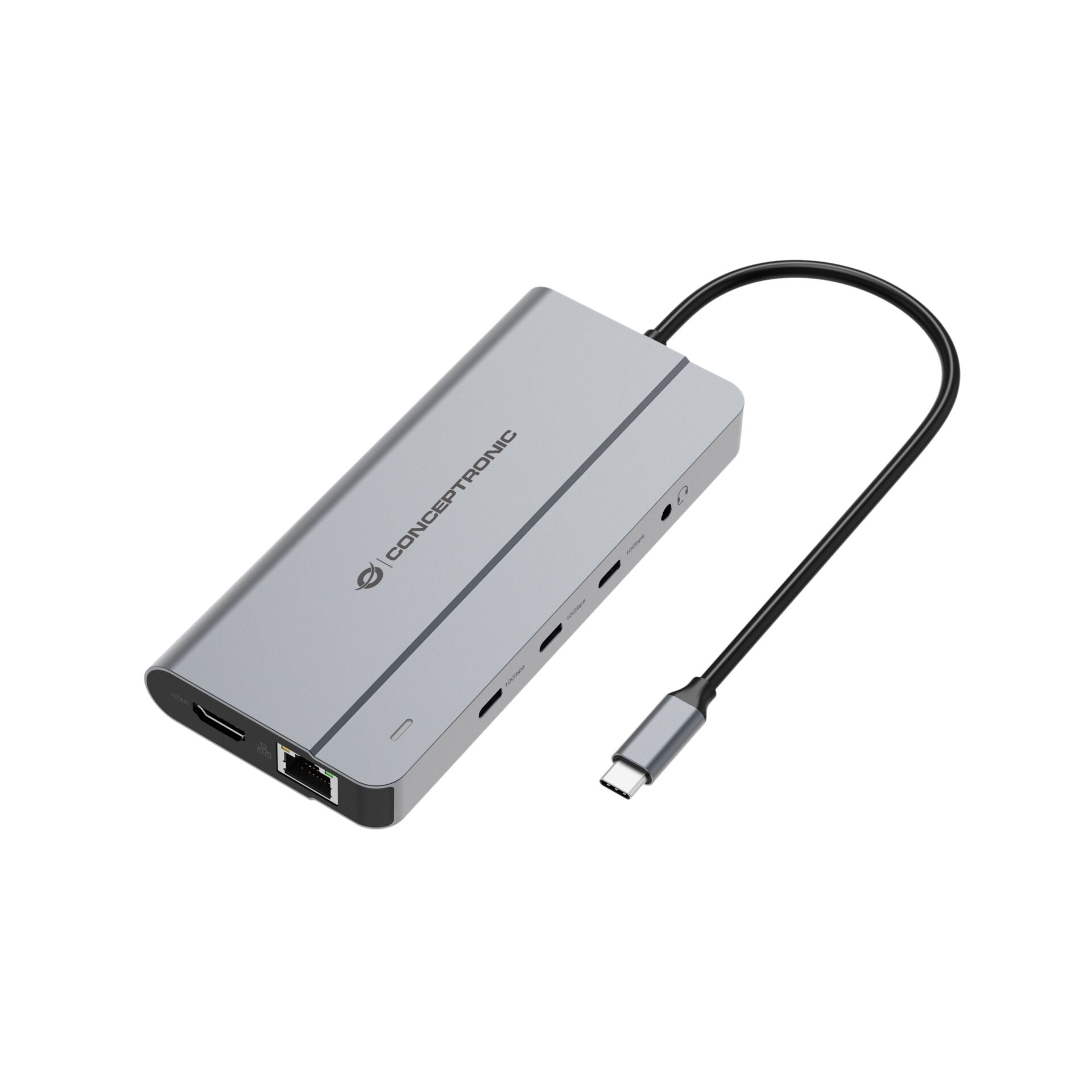 USB-C-Hub, Type-C-Adapter, Ethernet-Port, HDMI-Port, Aluminium