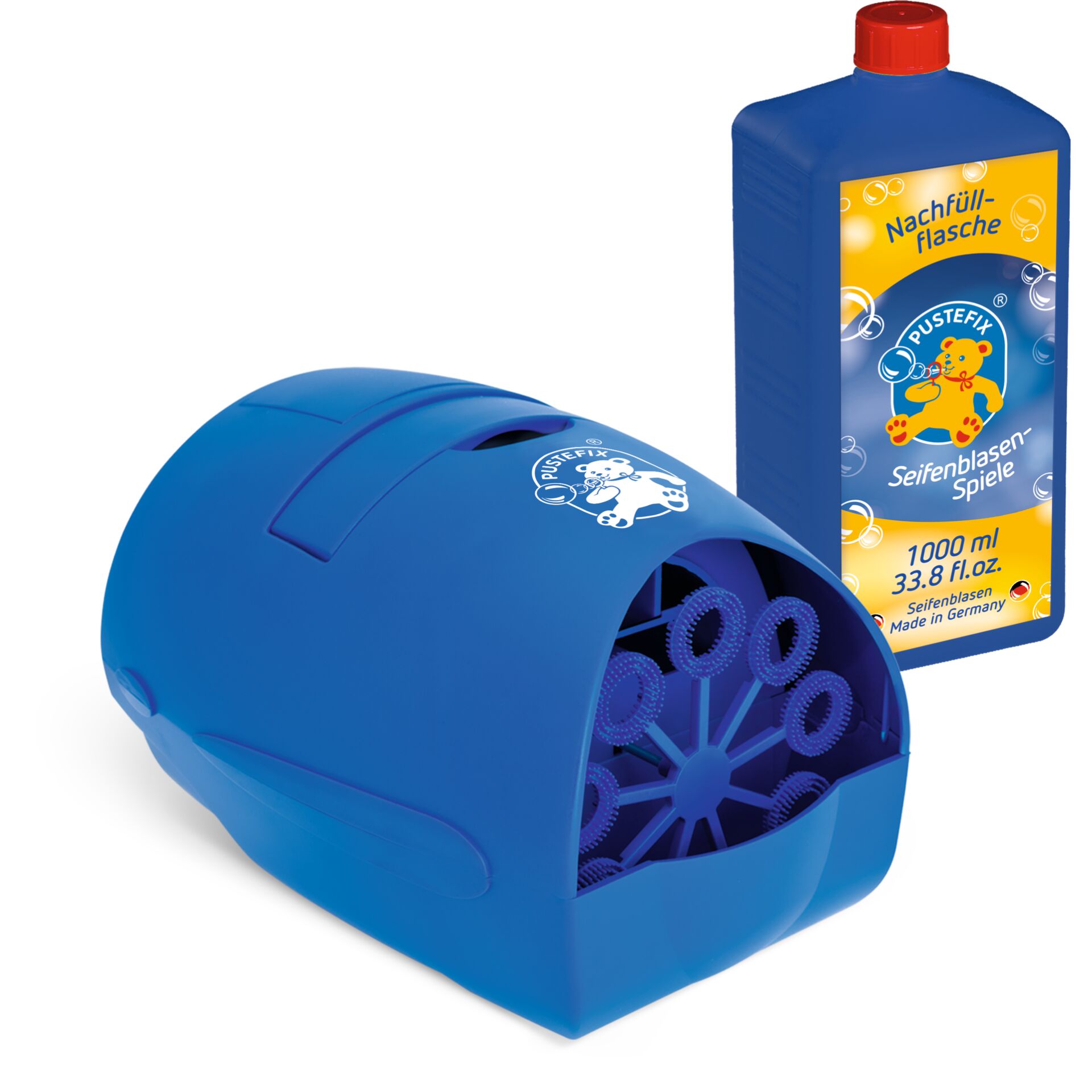 Seifenblasen-Spiele, Seifenblasenmaschine, Blasenpusteautomat, Blaubehälter, Zubehör-Set