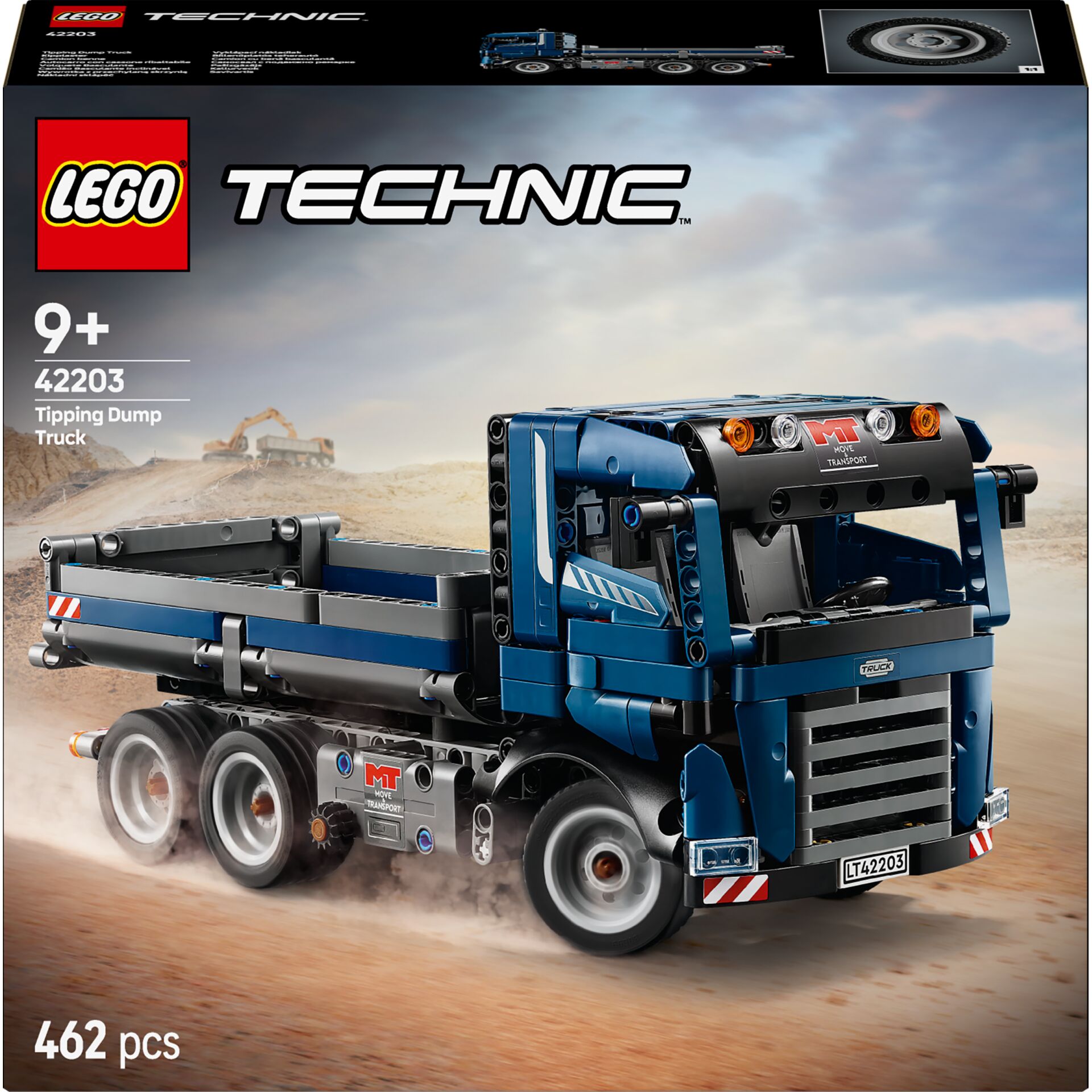 Lego Technic, Tipping Dump Truck, Baufahrzeug, Blau und Grau, 462 Teile