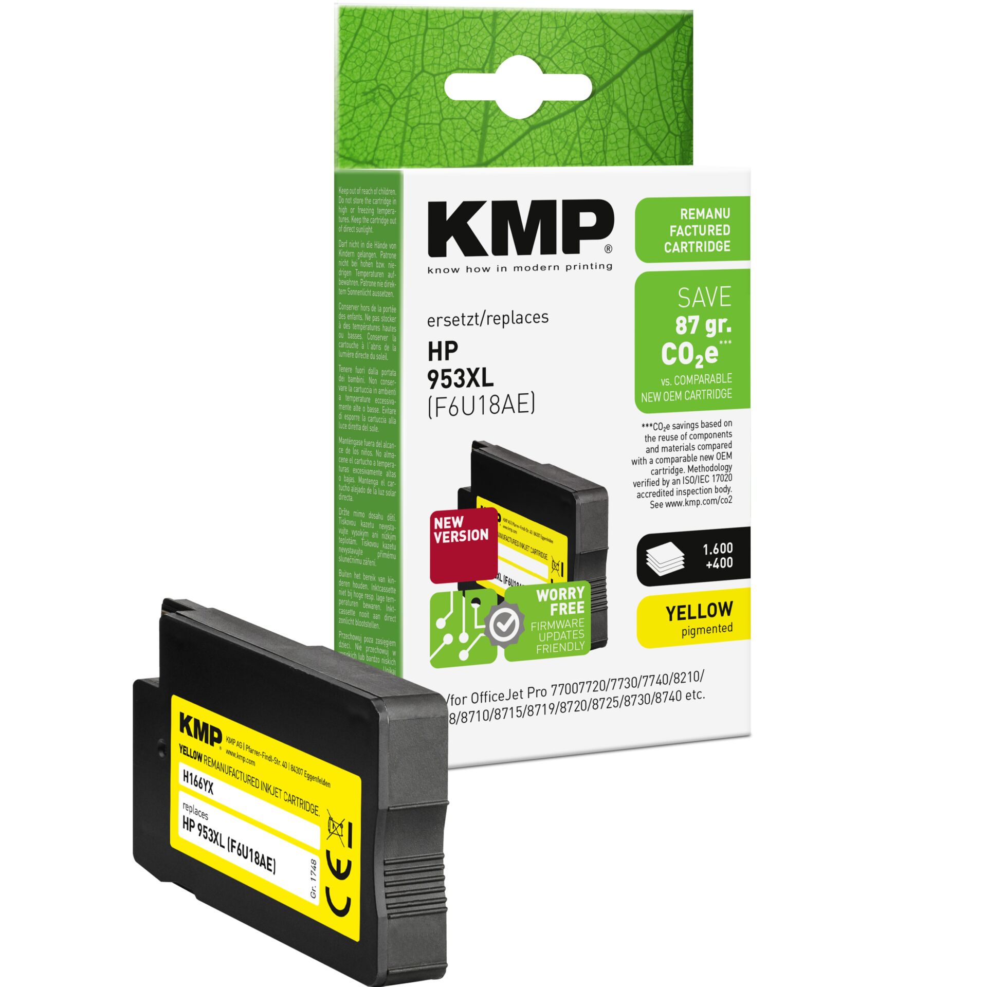 Adapter, Elektronik, Computer-Ausrüstung, Computerausrüstung, QR-Code, Tintenpatrone, HP 953XL, CO2-einsparung, gelb, KMP