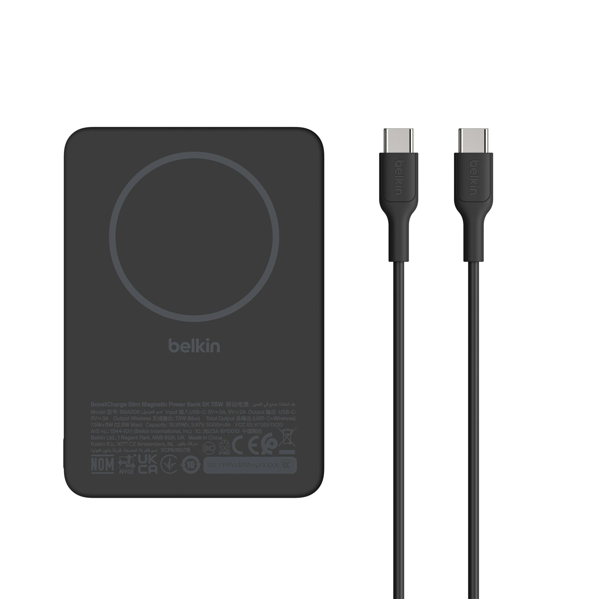 Powerbank, kabelloses Laden, Magnetisch, USB-C, Schwarz