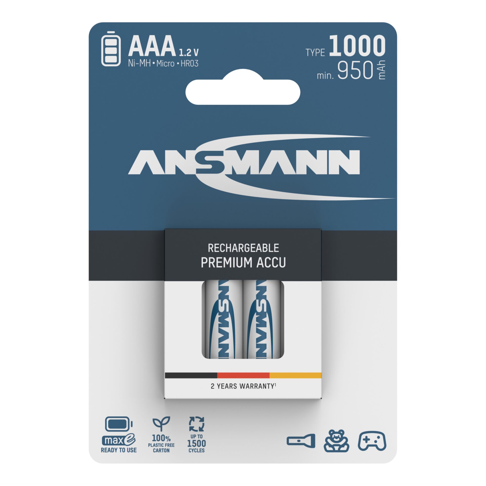 1x4 Ansmann NiMH rech. battery  1000 Micro AAA 950 mAh