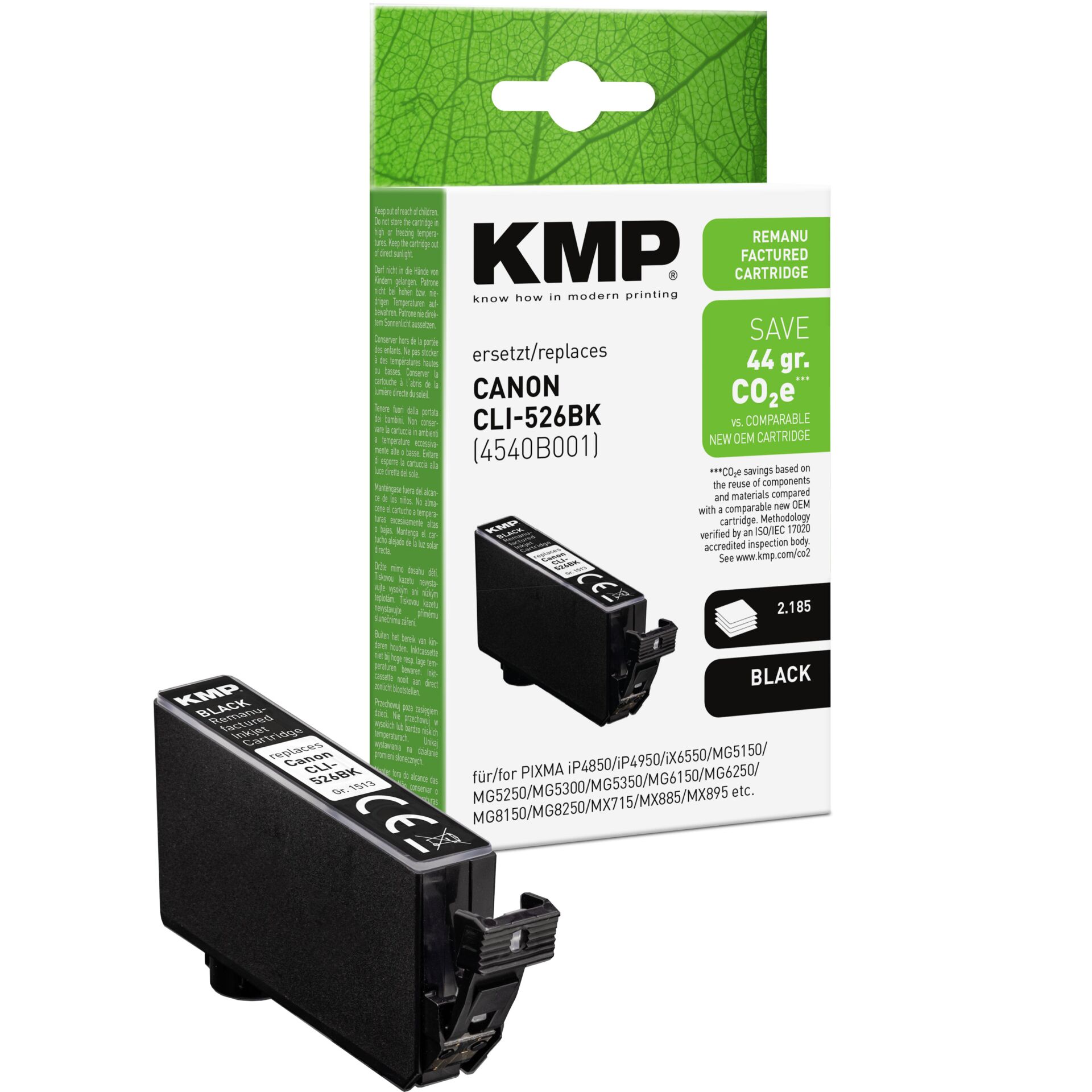 Adapter, Elektronik, Adapter, Elektronik, Tintenpatrone, Canon-kompatibel, CLi-526BK, Schwarz, KMP cartridge