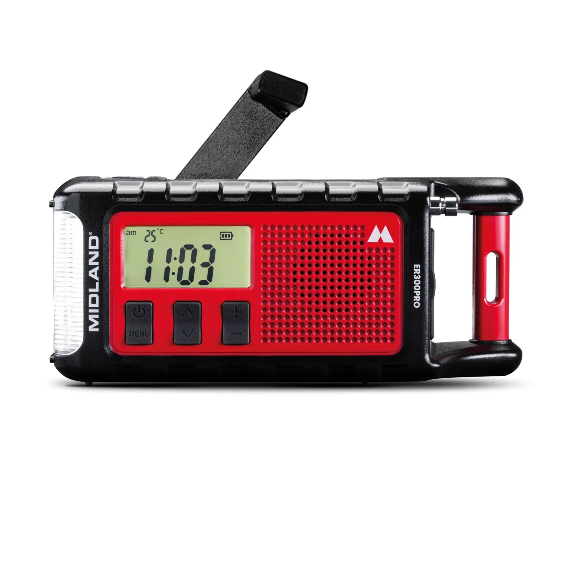 notebook, handheld radio, digital display, red speaker, MIDI-like device