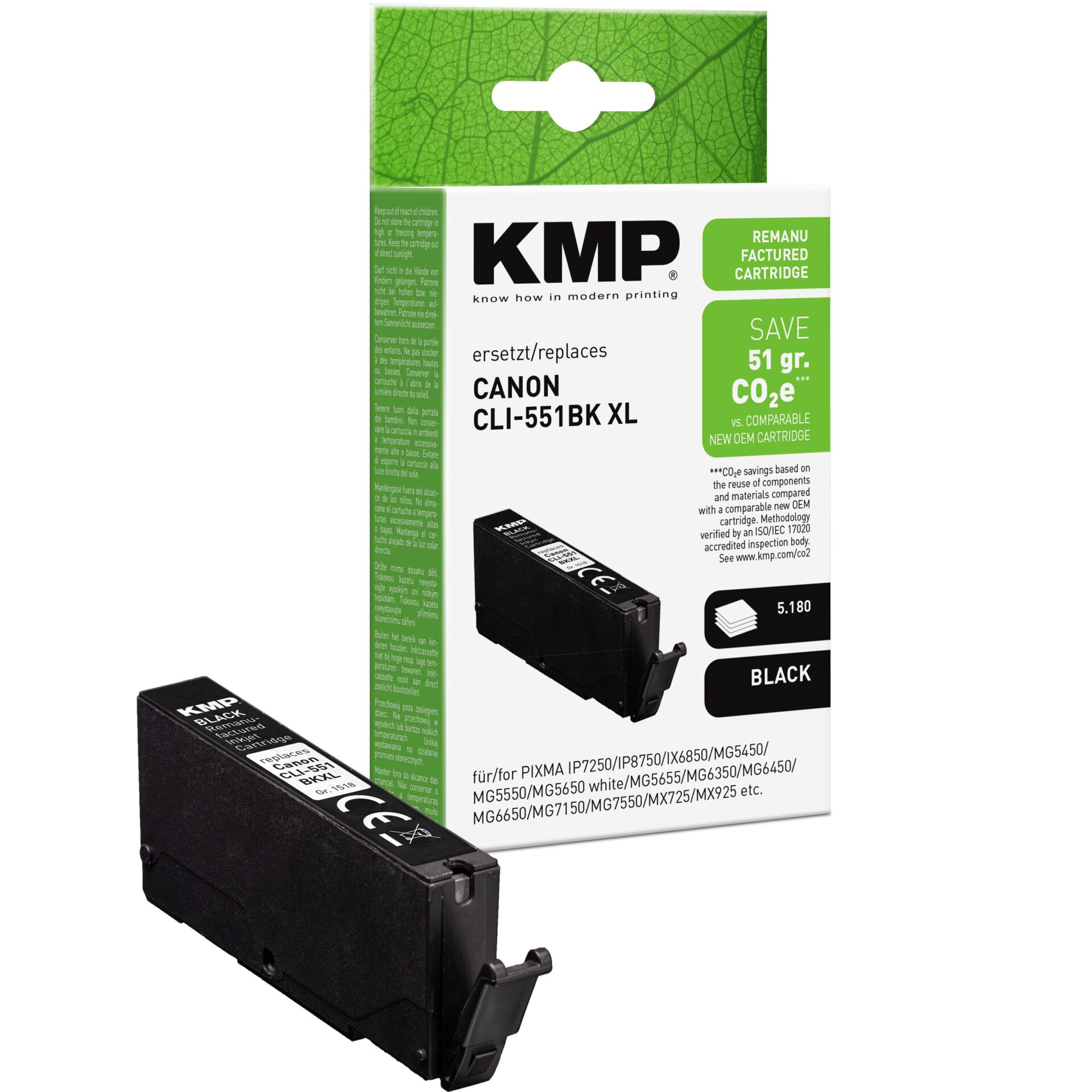 KMP-Tintenpatrone, Canon Ersatzpatrone, Tintenpatrone, Schwarz, XL-Patrone