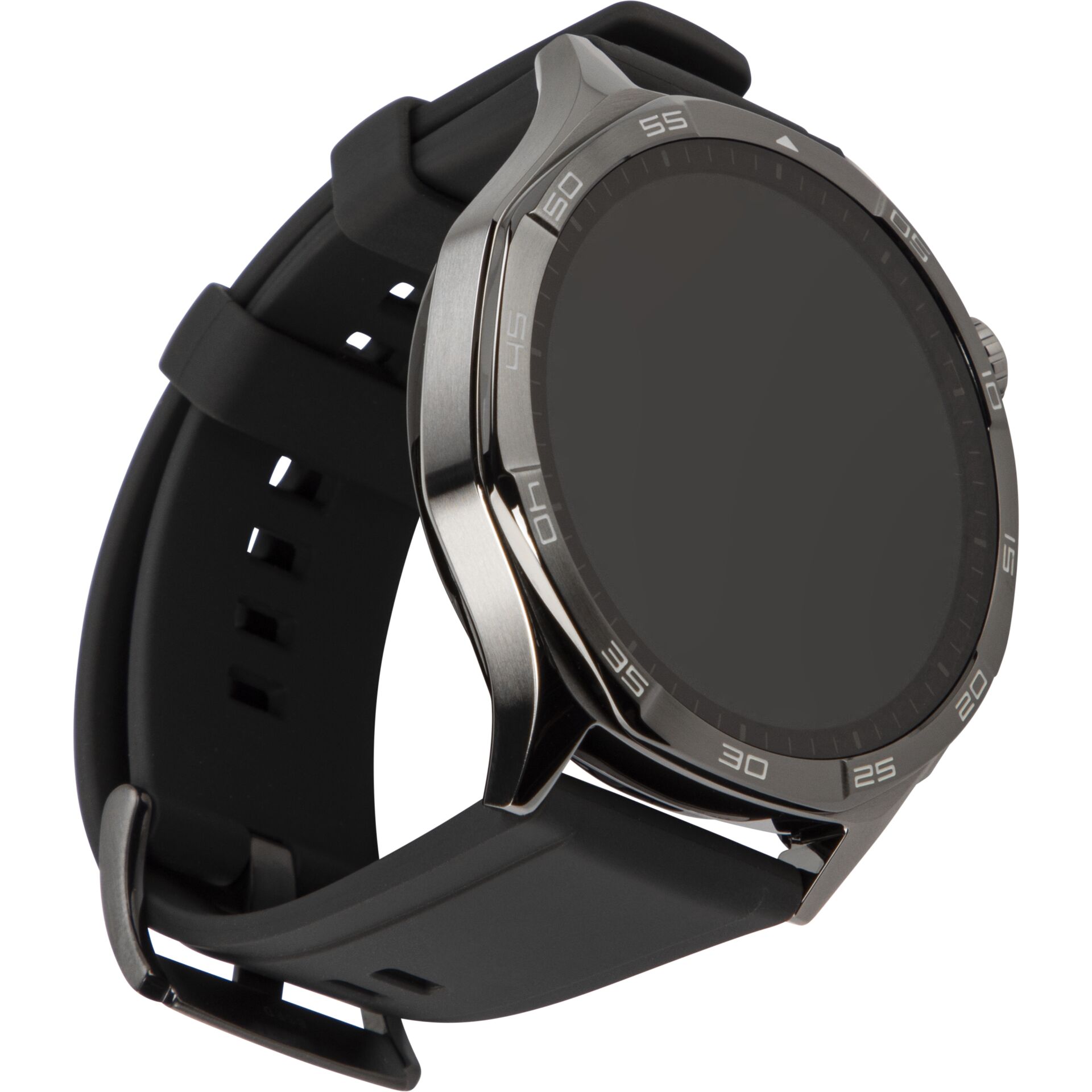Uhr, Smartwatch, Silber, Rundes Gehäuse, Gummiarmband