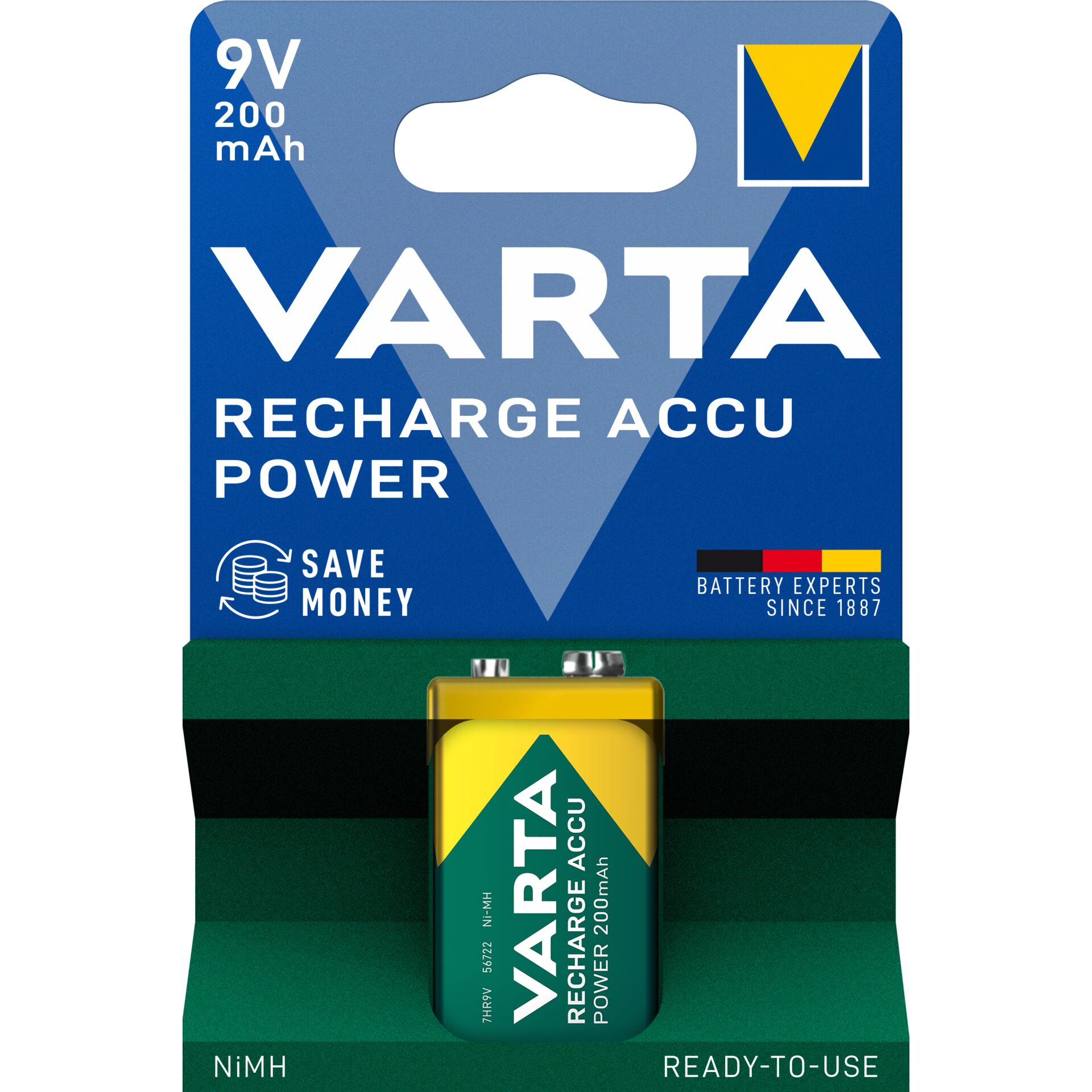 1 Varta Rechargeable Accu Power  9V 200 mAh