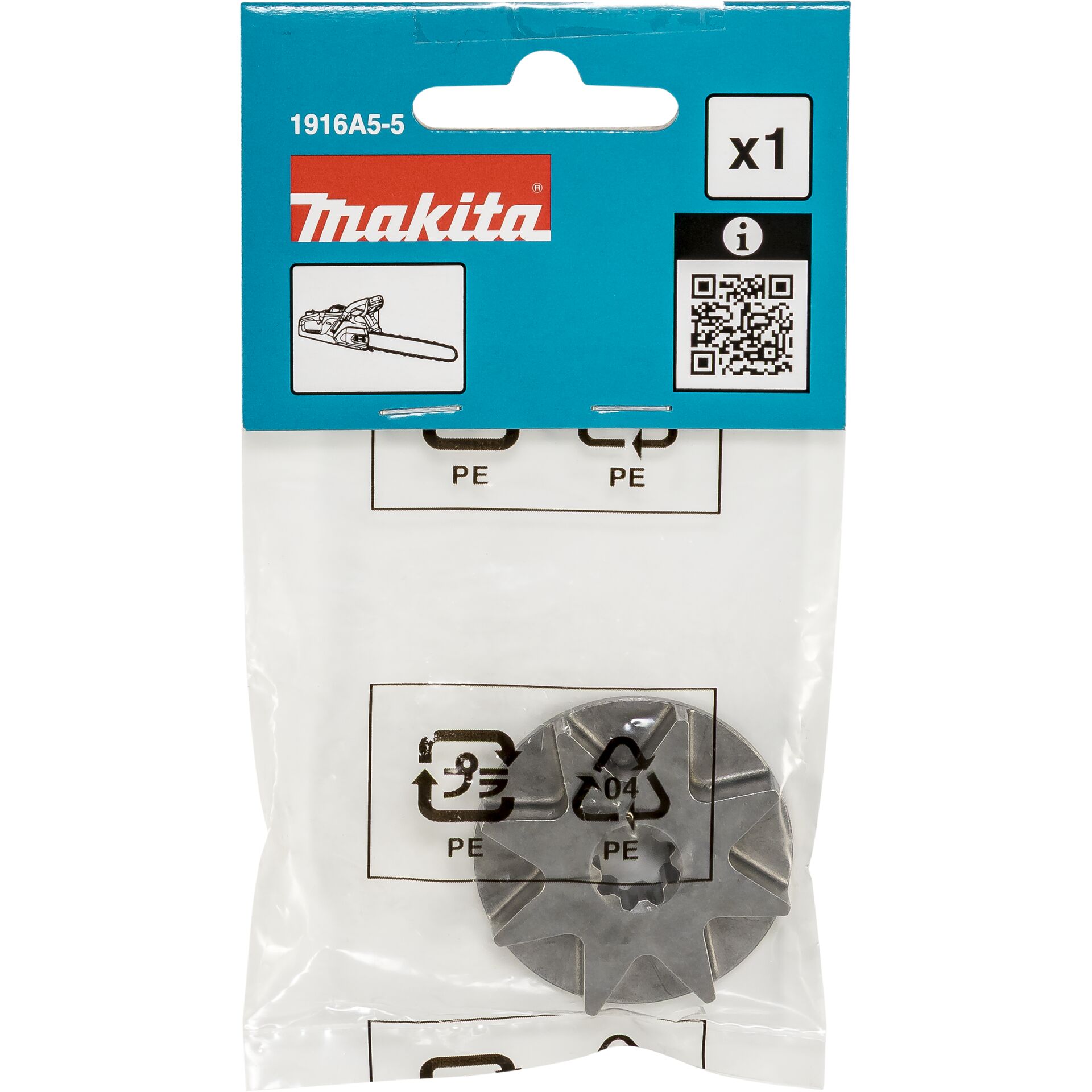 Kettensäge, Kettenrad, Metallteil, rundes Zahnrad, Verpackung Makita
