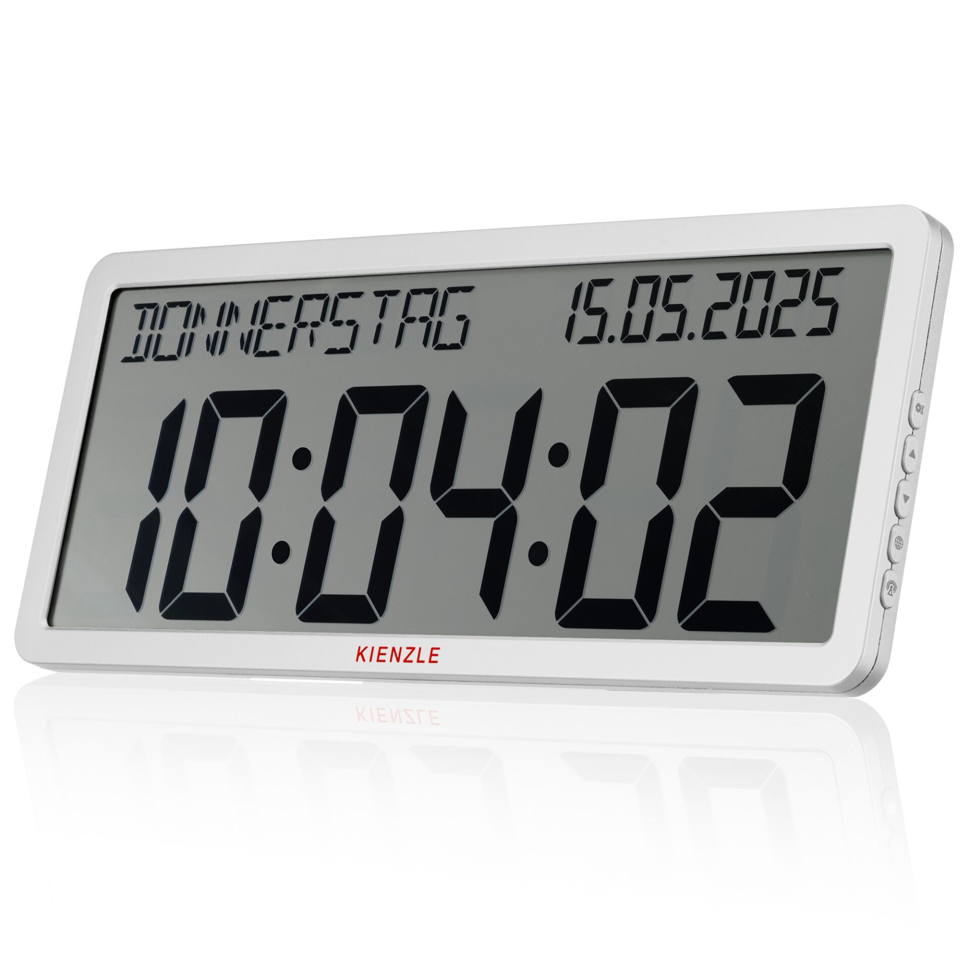 digitaluhr, wecker, LCD-anzeige, weißer rahmen, große ziffern