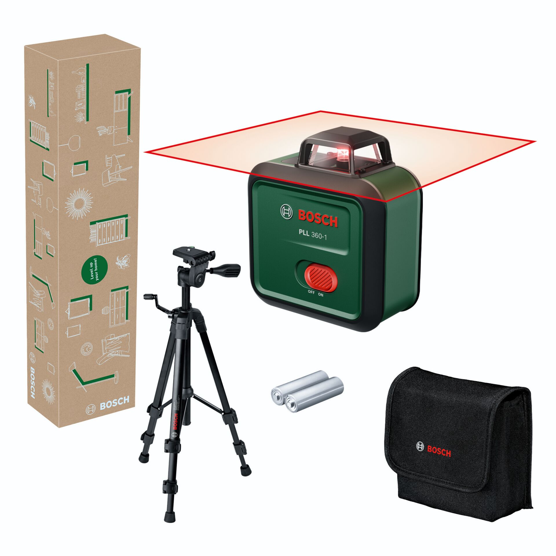 Laserlevel, Punktlaser, Stativ, Batterien, Tragecase