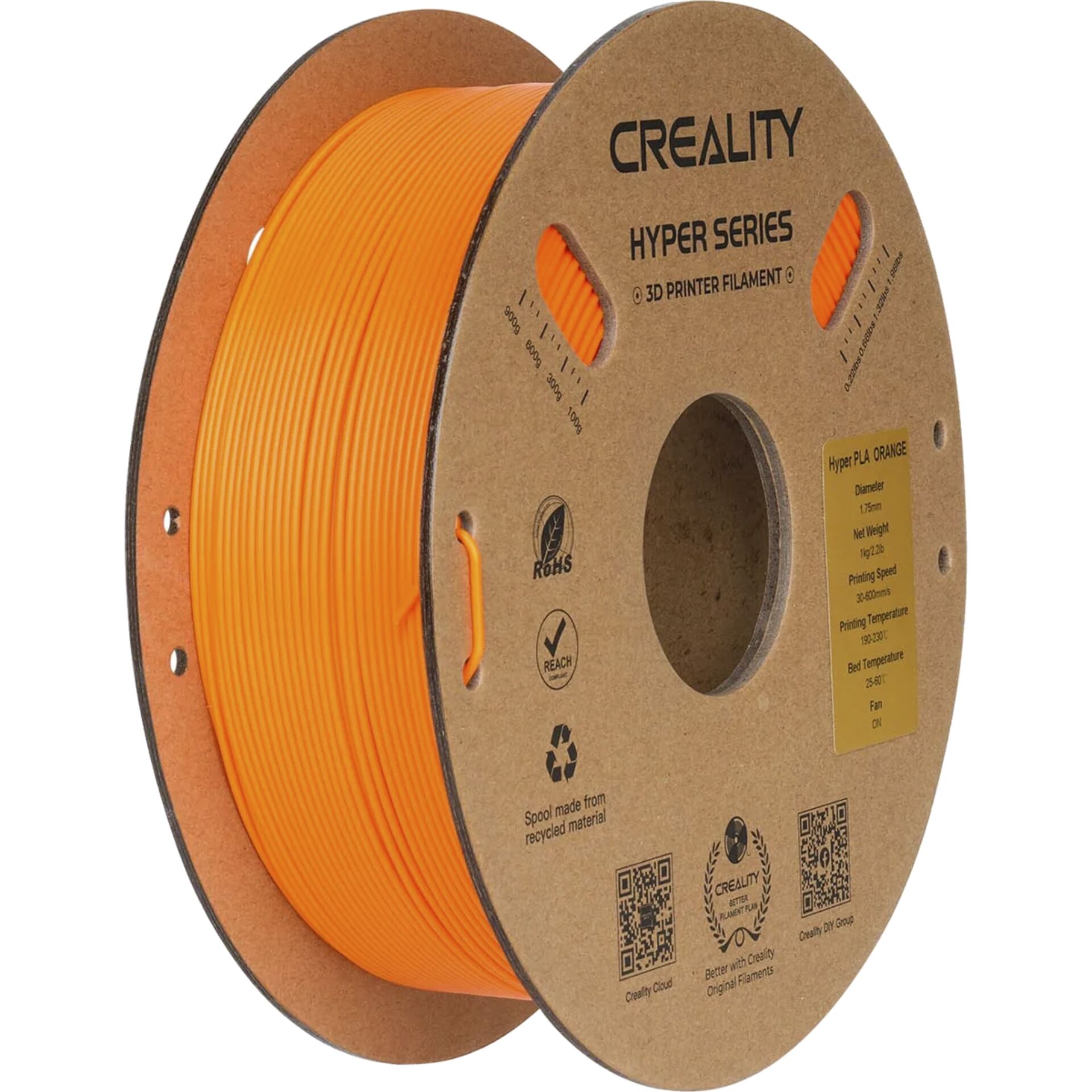 3D-Druck-Filament, PLA-Filament, ORANGE Filament, Spule, Recycliertes Material