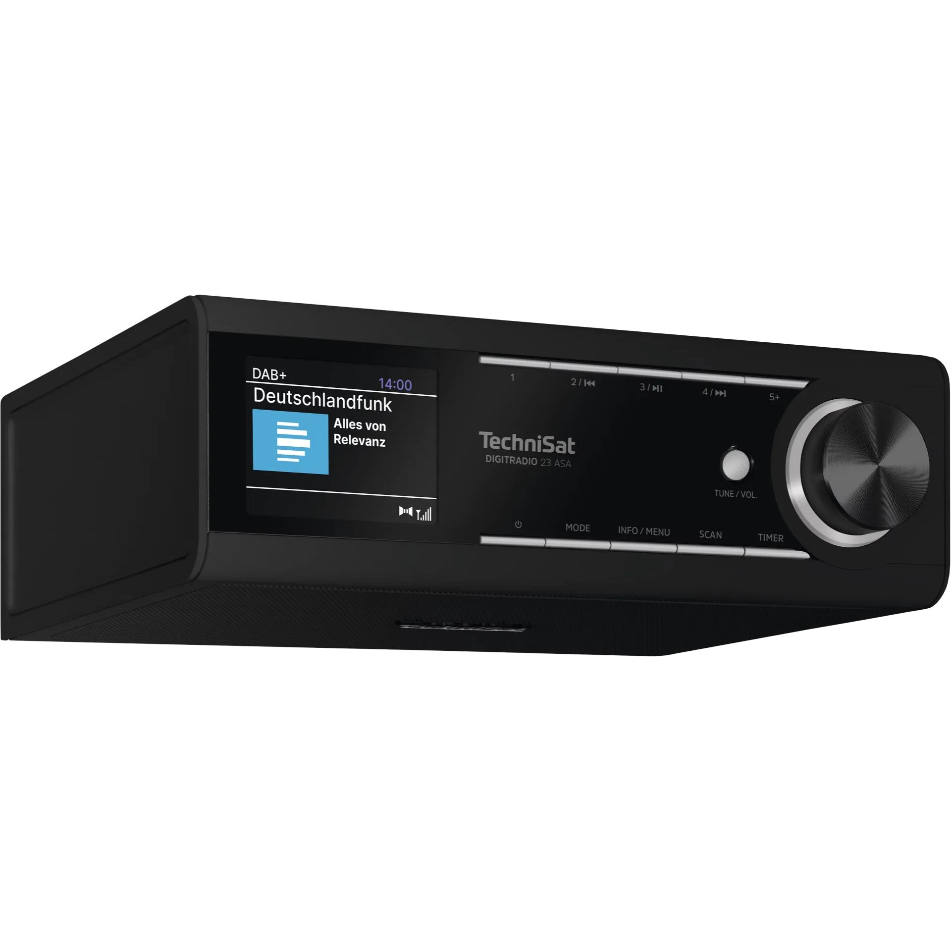 DAB+ Receiver, Car stereo, Digital radio, Tuner knob, Black housing