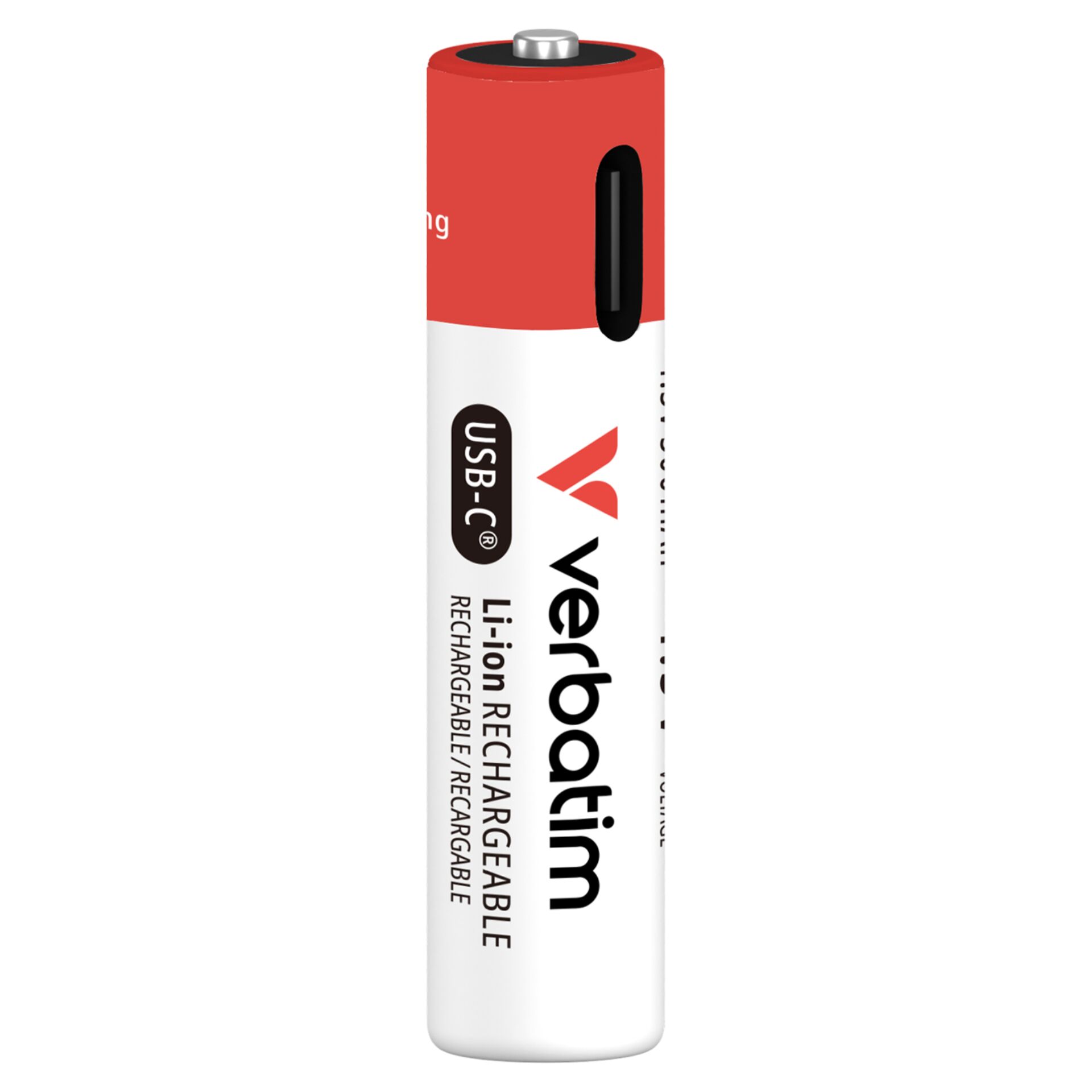 USB-C-Akku, Lithium-Ionen-Akku, wiederaufladbar, rot-weiß, zylindrisch