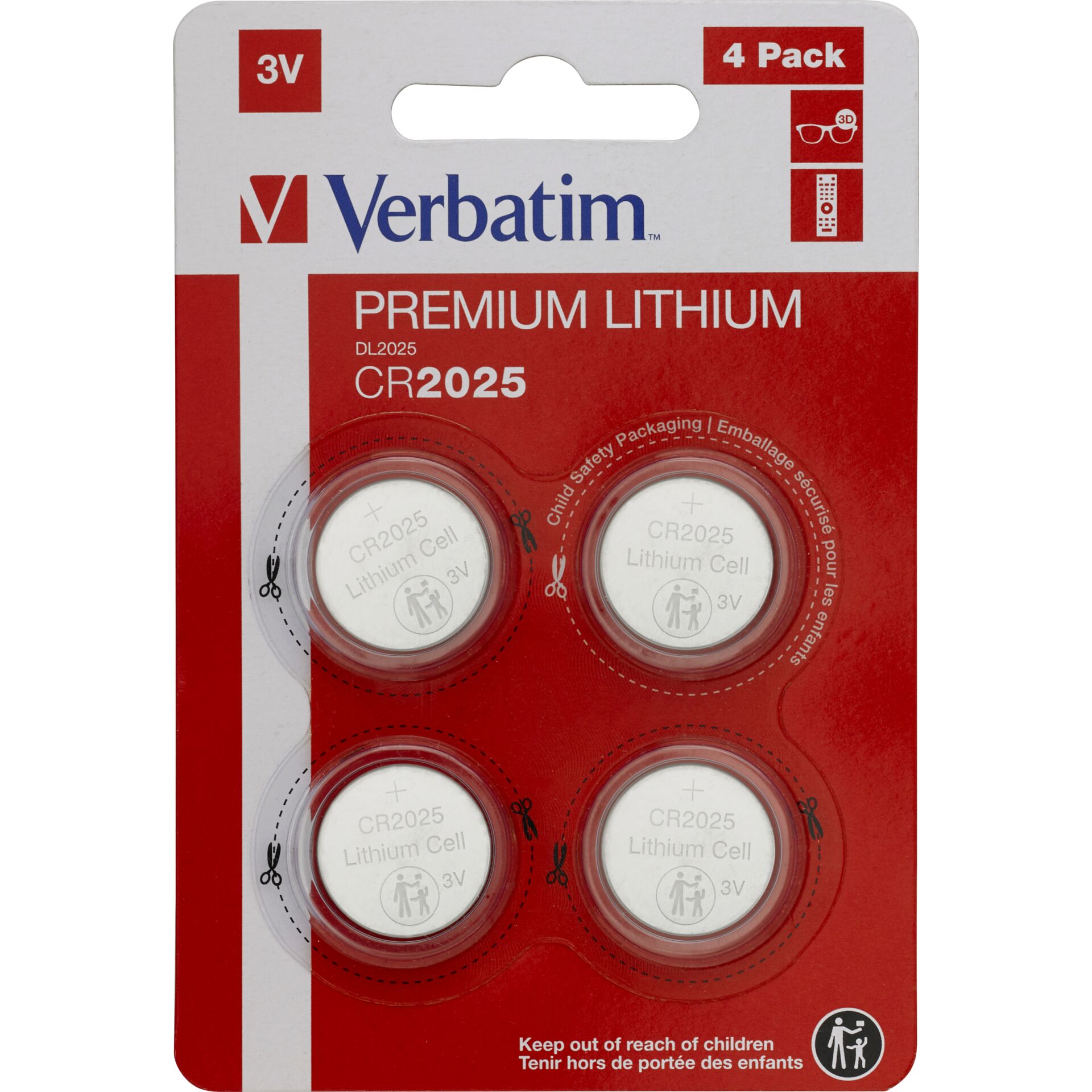 1x4 Verbatim CR 2025  Lithium battery 49532