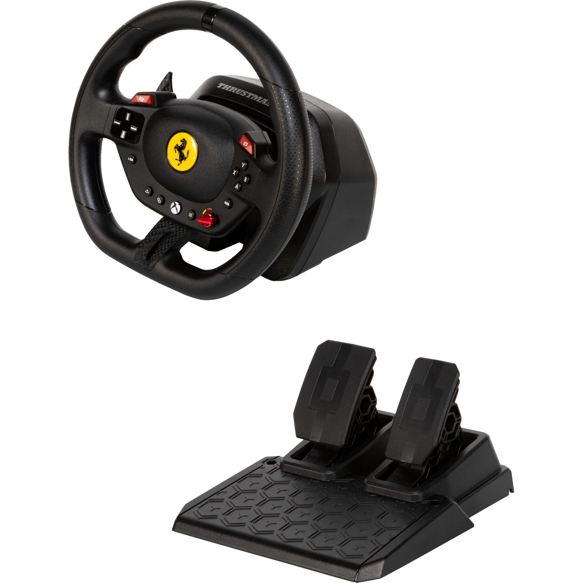 Lenkrad, Pedalentreiber, Gaming-Rerichtung, Ferrari-Logo, Steuergerät