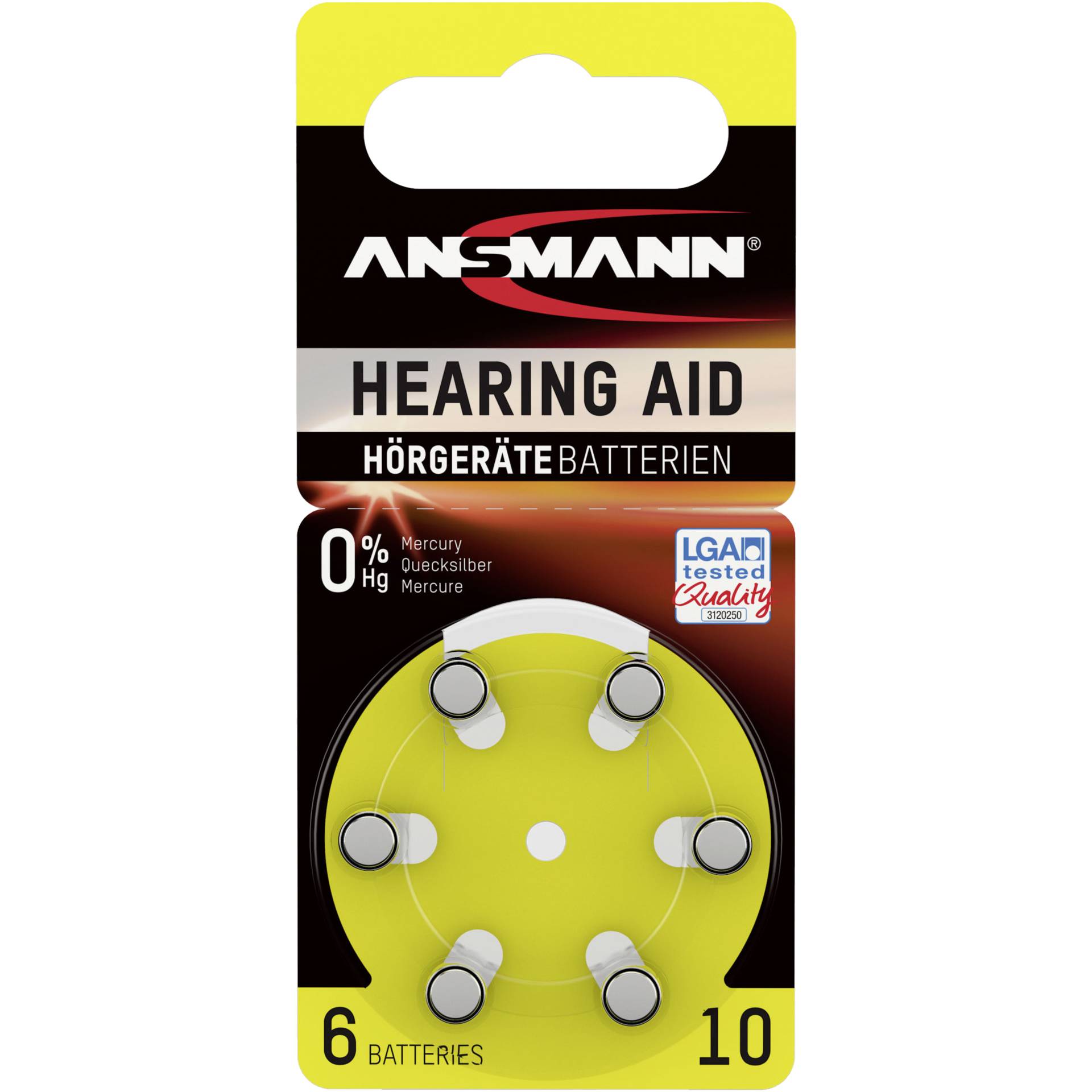 1x6 Ansmann Zinc-Air 10 (PR70)  Hearing Aid Batteries