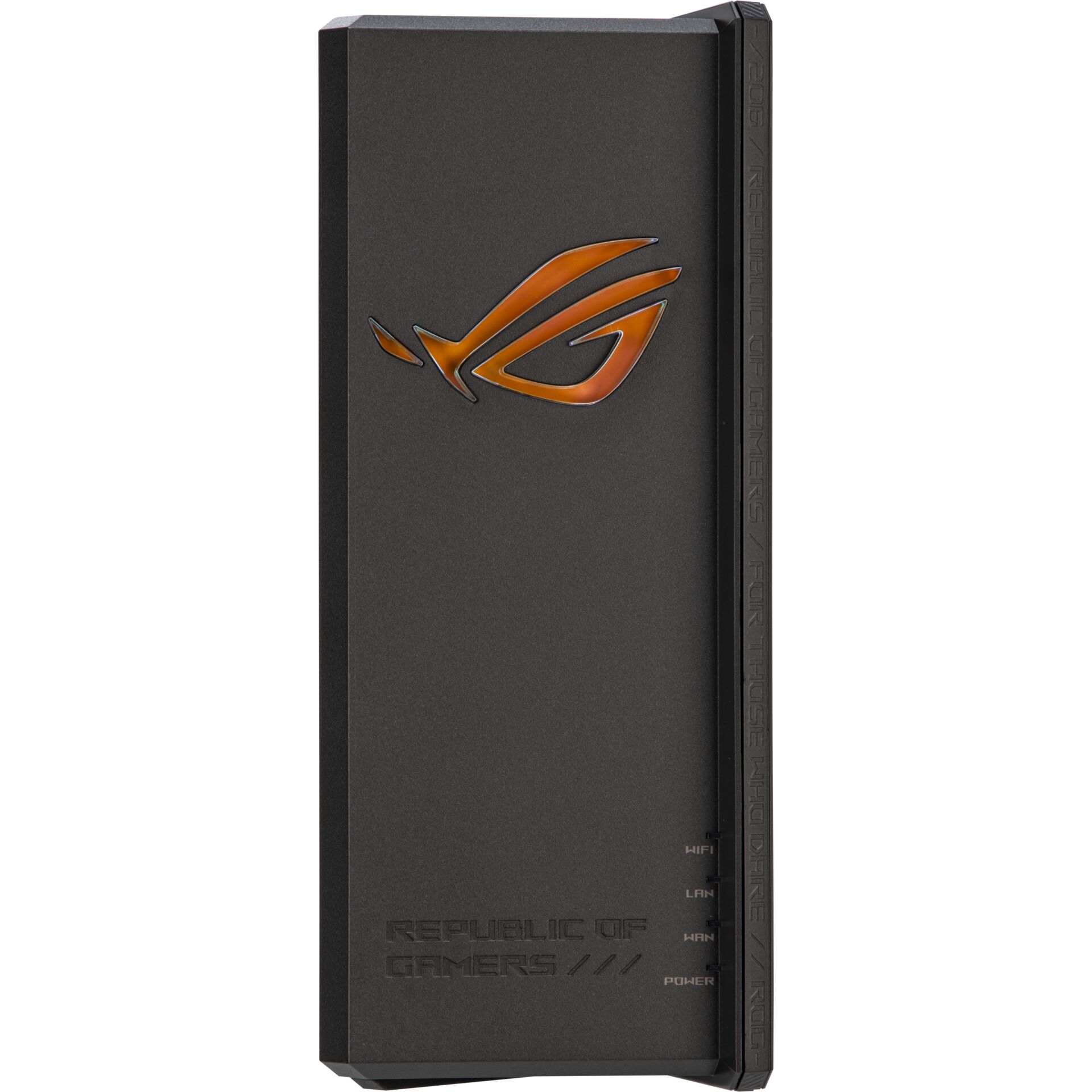 Gamer-PC, Router, Modem, Oranges Logo, Schwarze Hülle