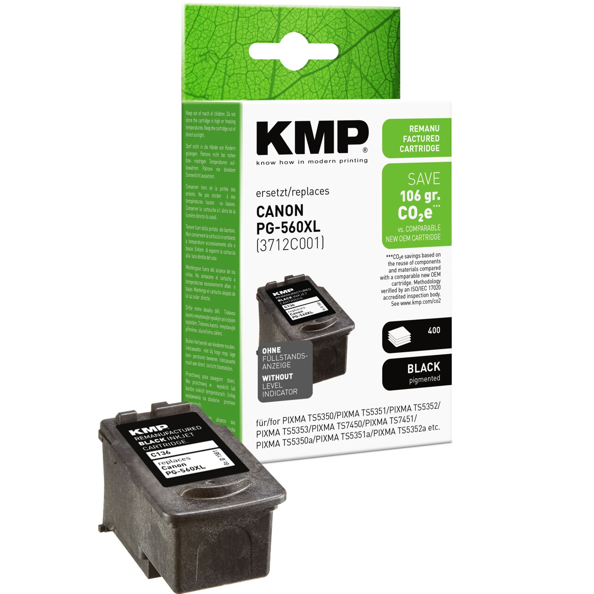 Adapter, Elektronik, QR Code, Tintenpatrone, KMP, Canon PG-560XL, Schwarz, Patronenbox