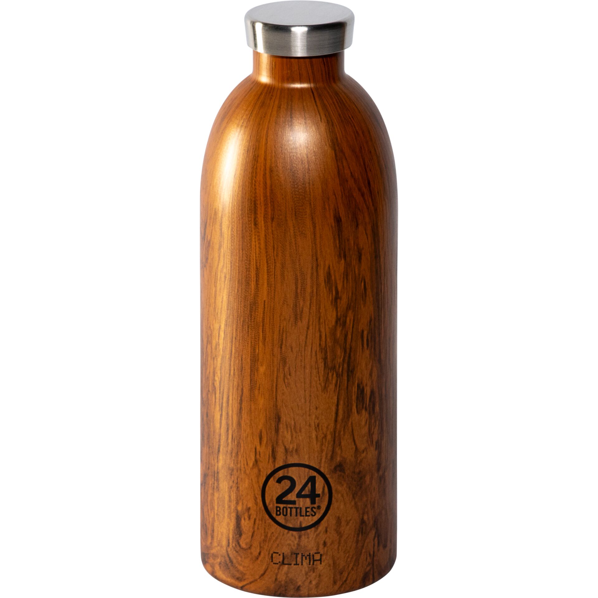 glasflasche, wasserflasche, holzmaserung, edelstahlschraube?, wiederverwendbare flasche