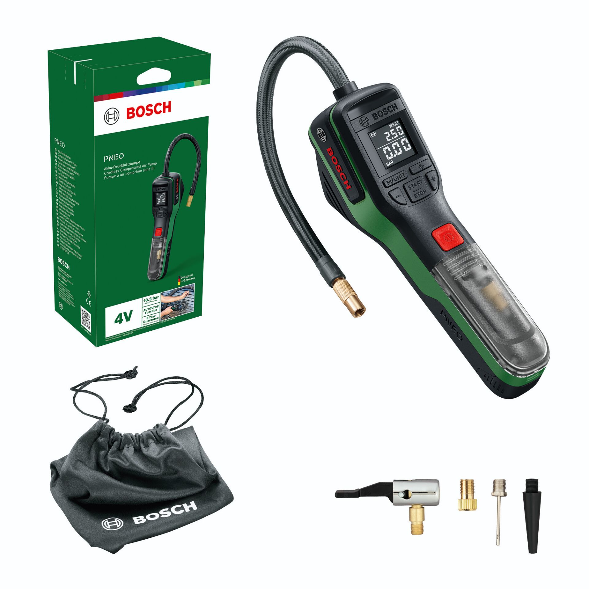 Druckluftpumpe, Messgerät, Bosch, 4V, Zubehör