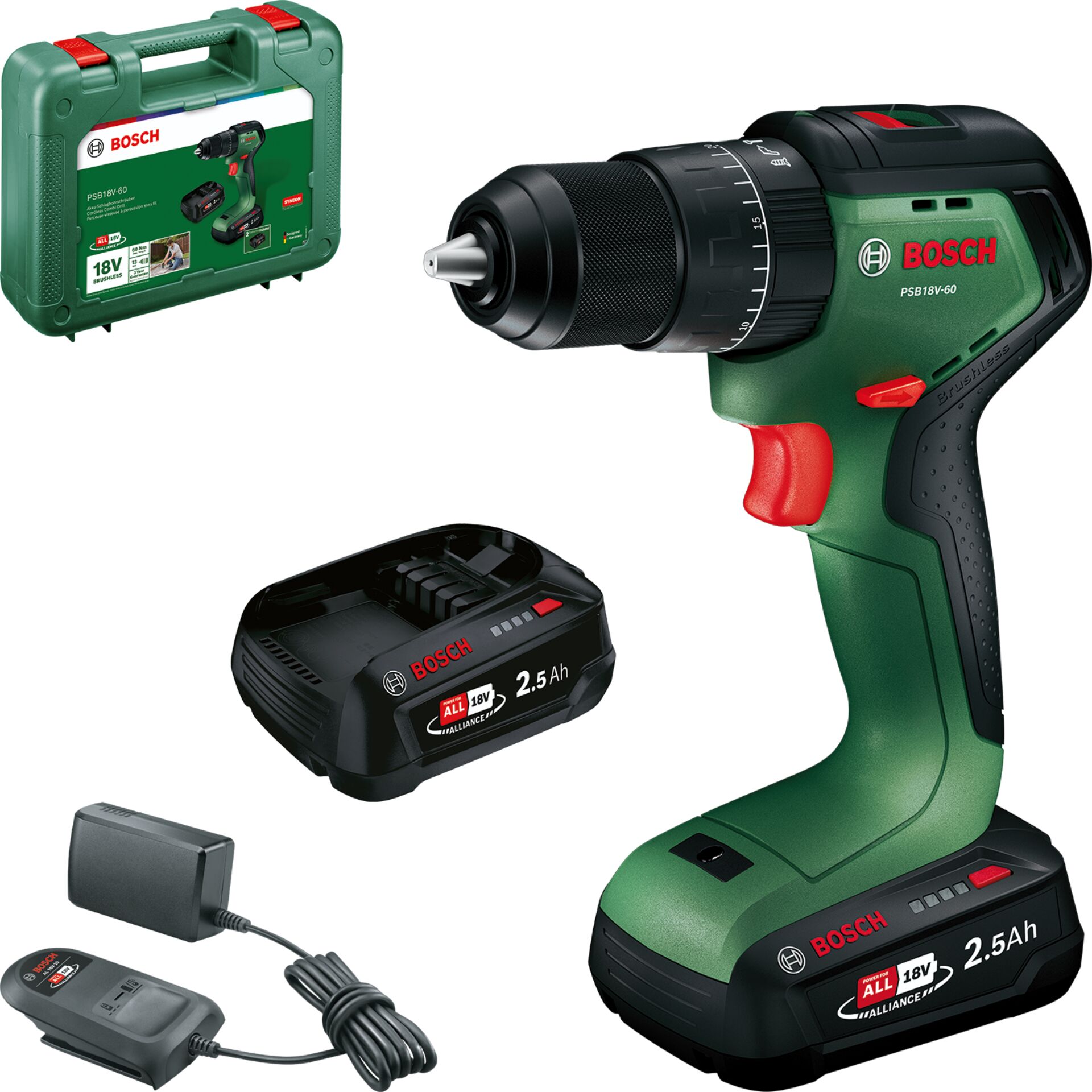 Akku-Bohrmaschine, Bohrmaschine, 18V, Li-Ion, Koffer