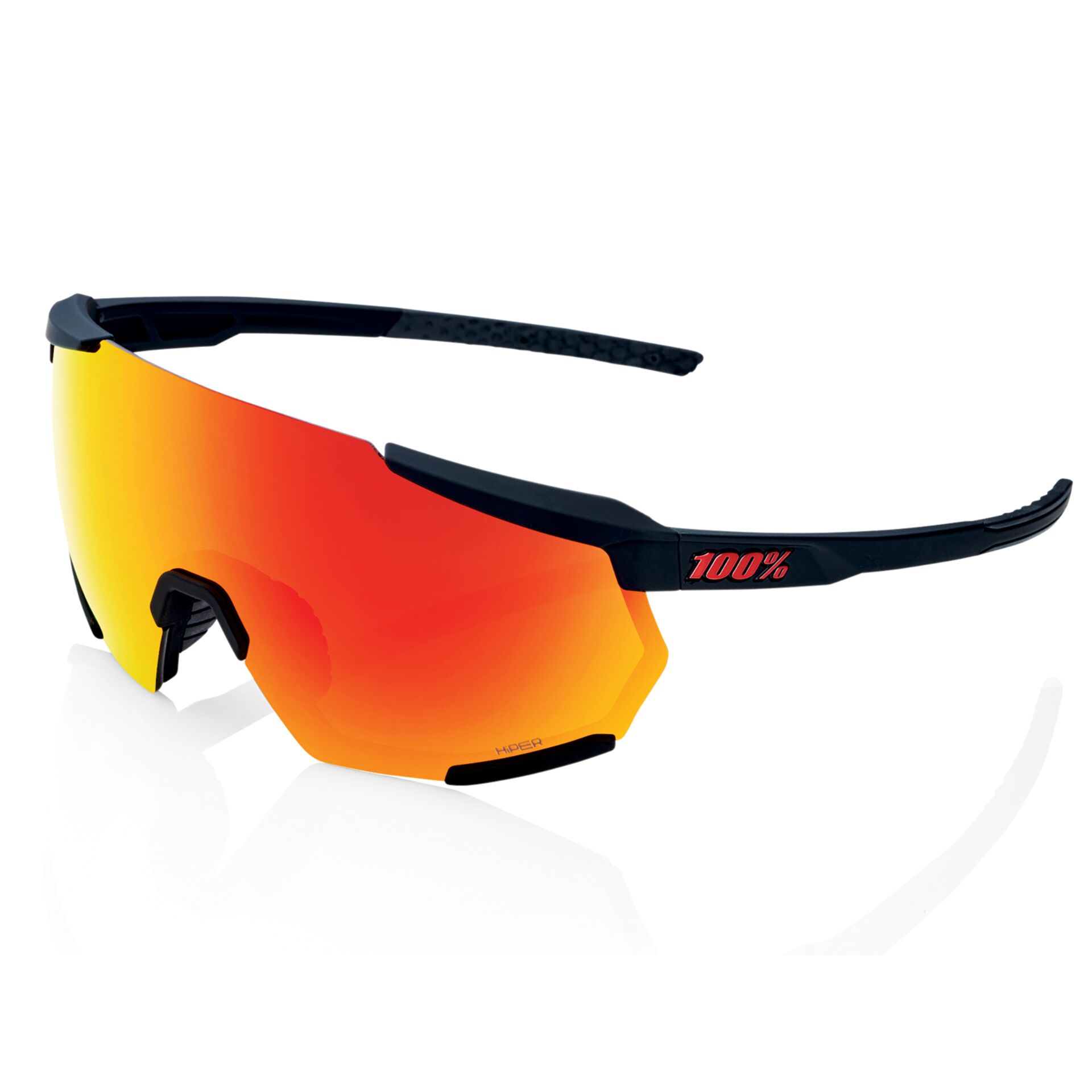 Brille, Sonnenbrille, Sportbrille, orange Spiegelglas, Rahmen schwarz