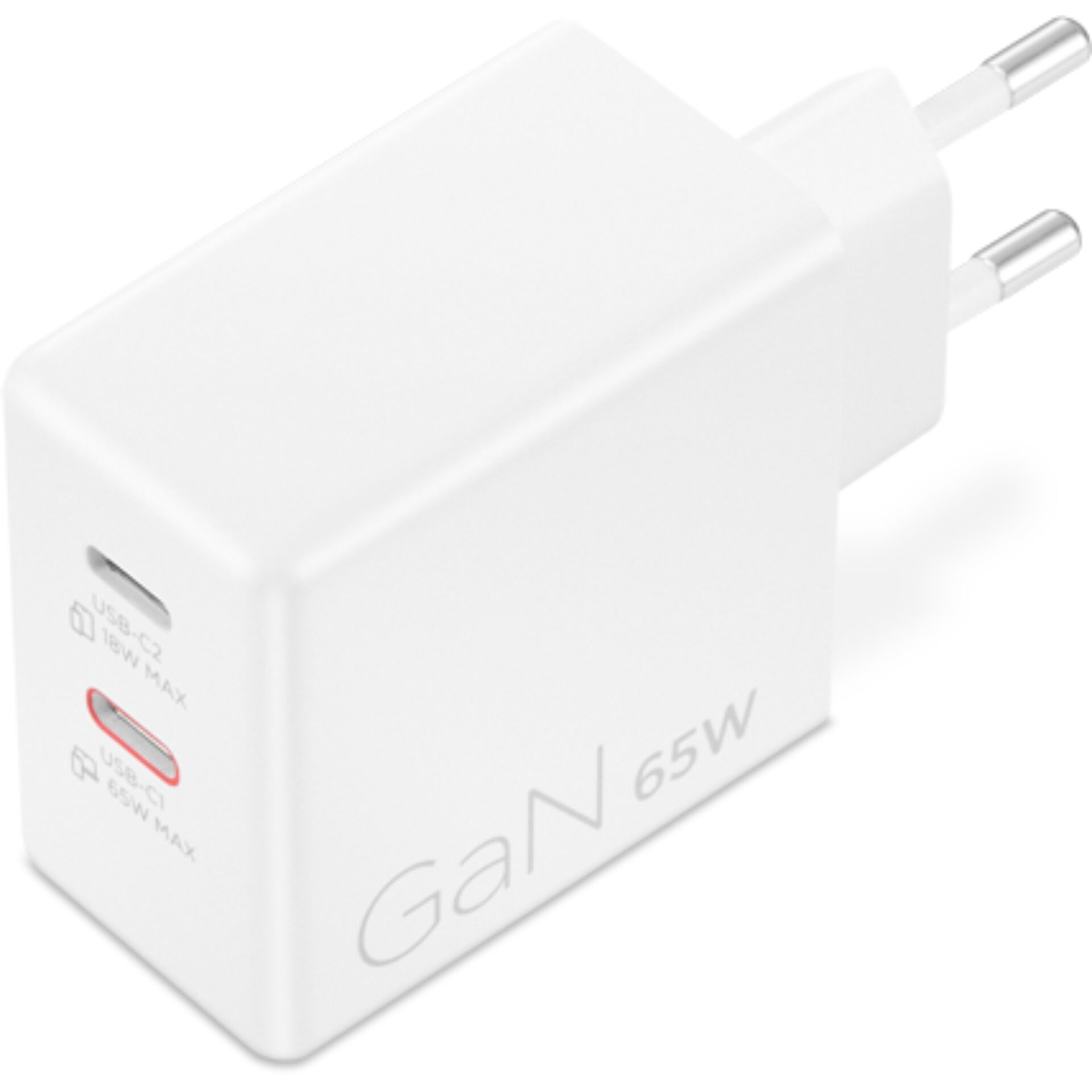 USB-C Ladegerät, Weißer Adapter, 65W, GaN-Ladegerät, Duale USB-C