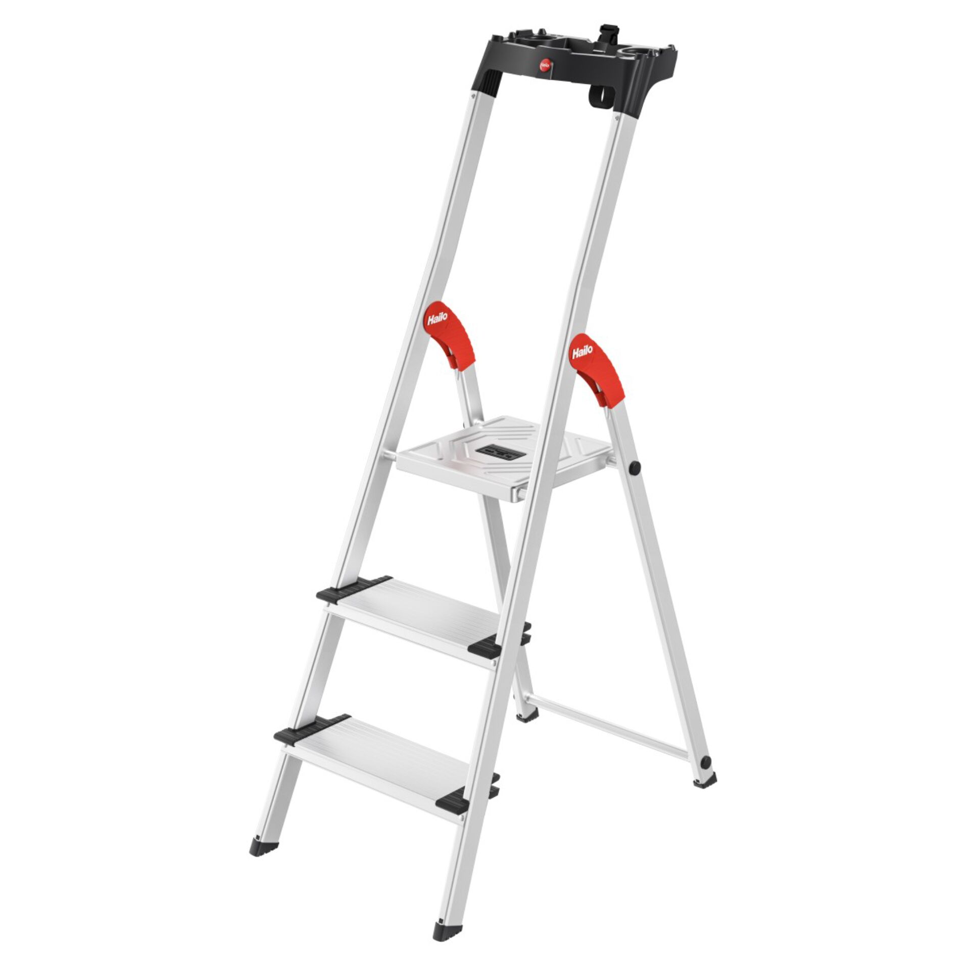 Trittleiter, Aluminium, 3-Stufenleiter, Sicherheitsrail, Faltleiter