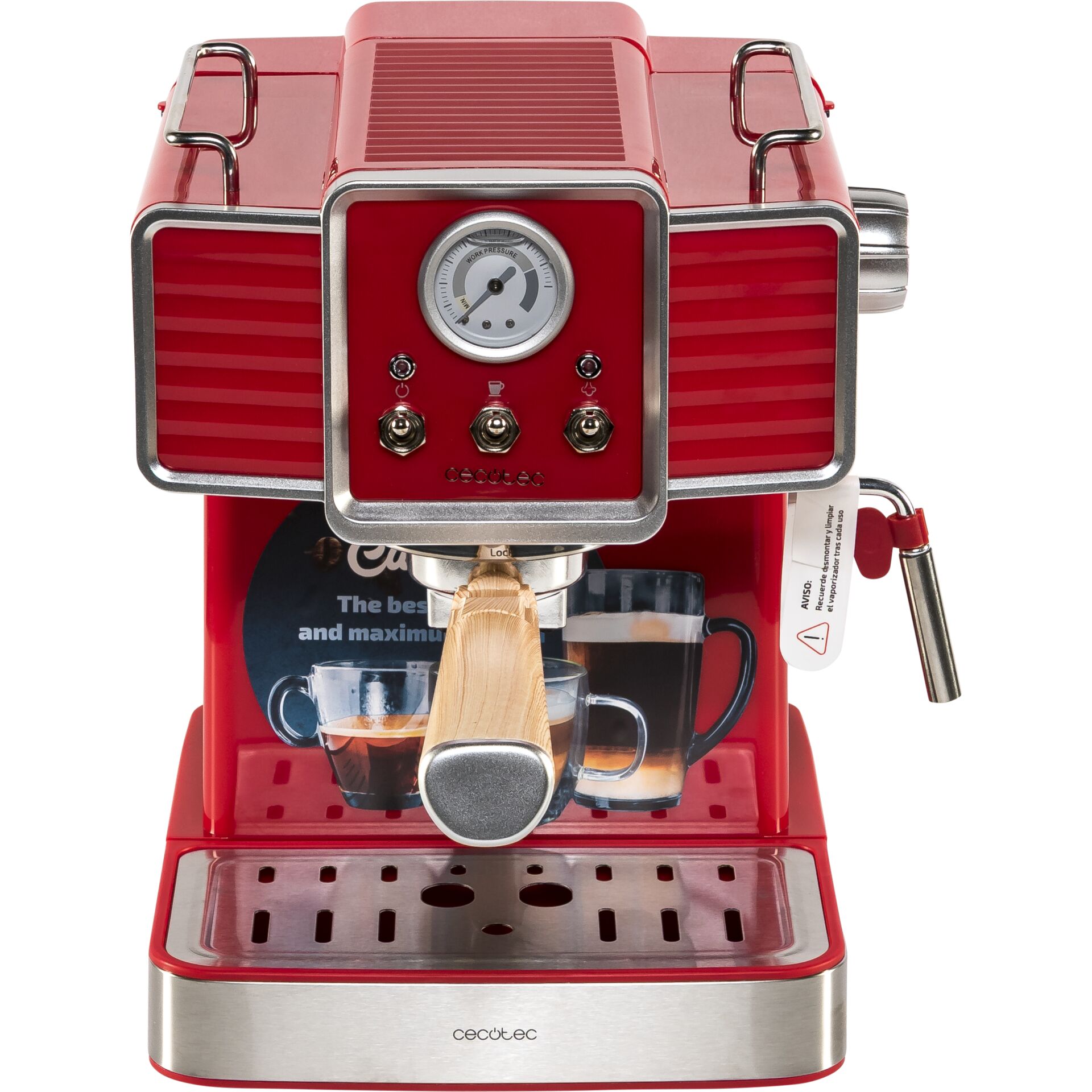 Espresso-Maschine, Kaffeeautomat, Rot, Metall, Dampfrohr