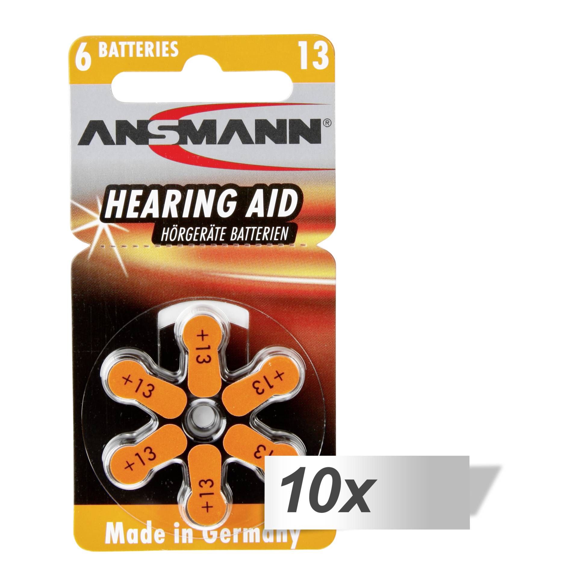 10x6 Ansmann Zinc-Air 13 (PR48)  Hearing Aid Batteries