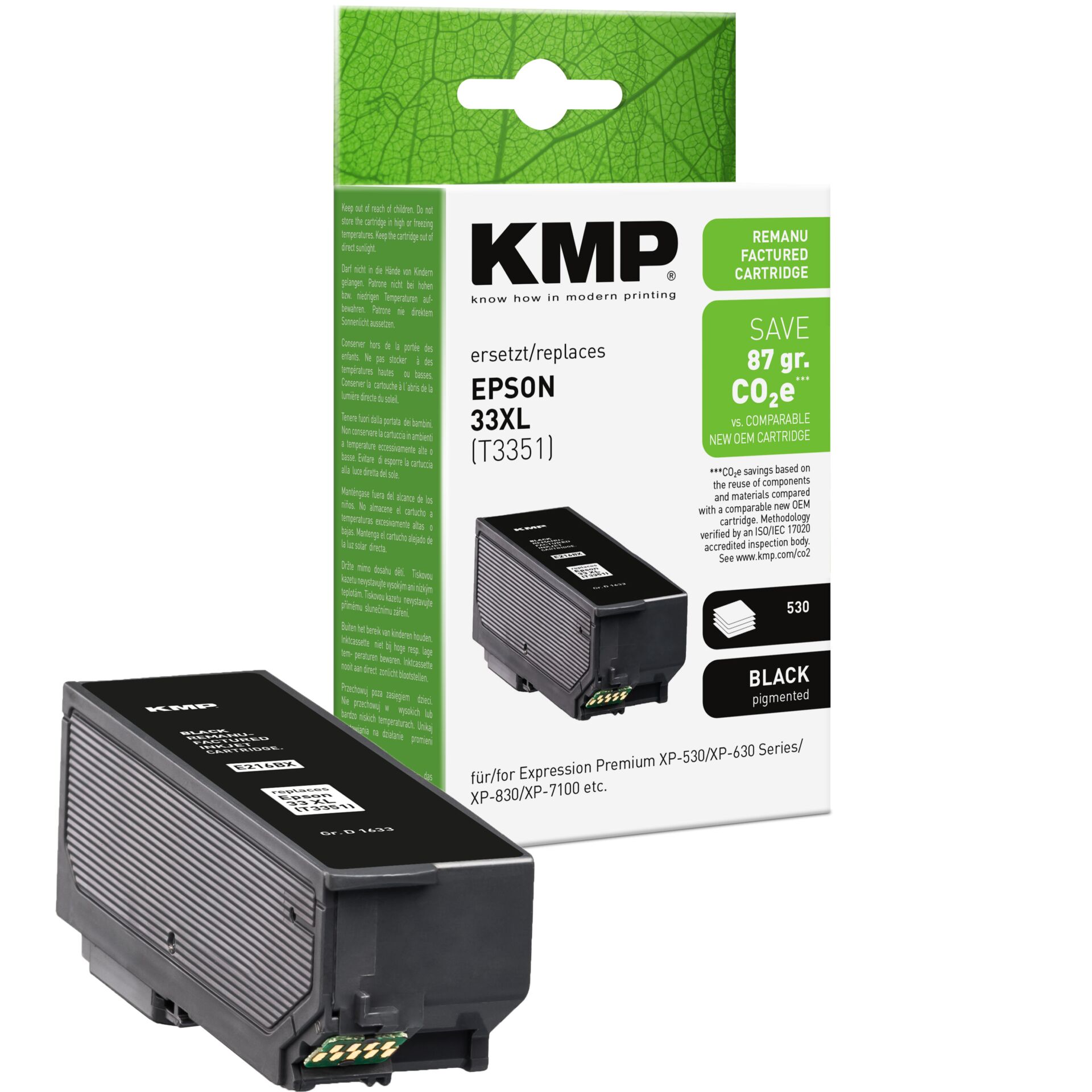 Adapter, Elektronik, QR Code, KMP Tintenpatrone, Epson Ersatzkartusche, Schwarz pigmentiert, XL Größe, Druckerpatrone