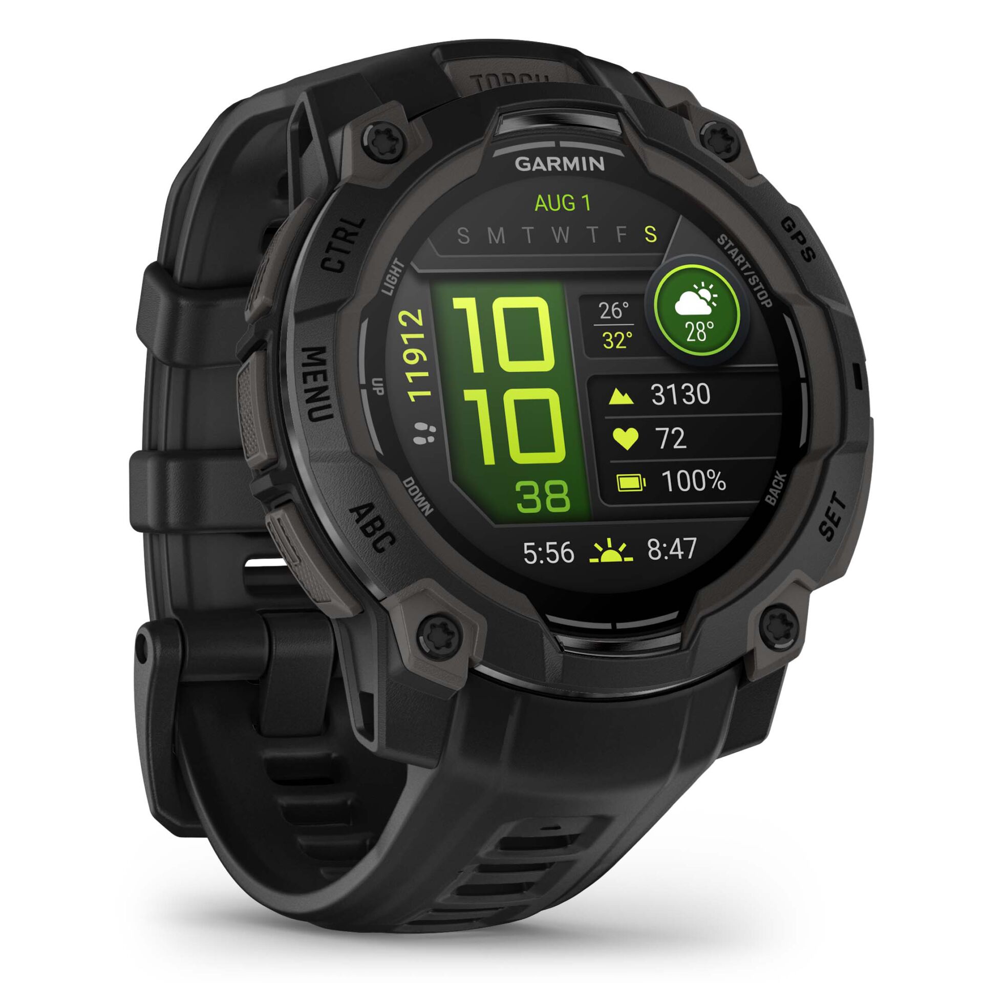 smartwatch, digital display, GPS, black strap, durable case