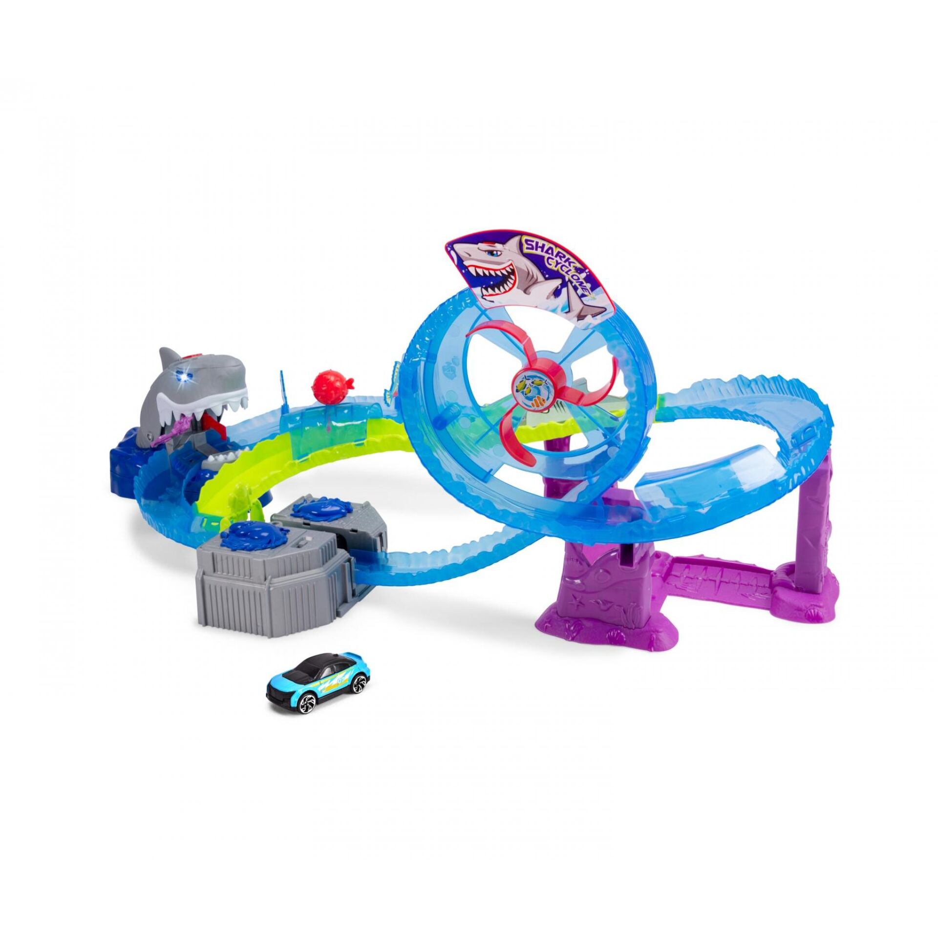 Spielset, Haifisch-Thema, Rampenbahn, Roto-Rad, Ferngesteuerter Wagen