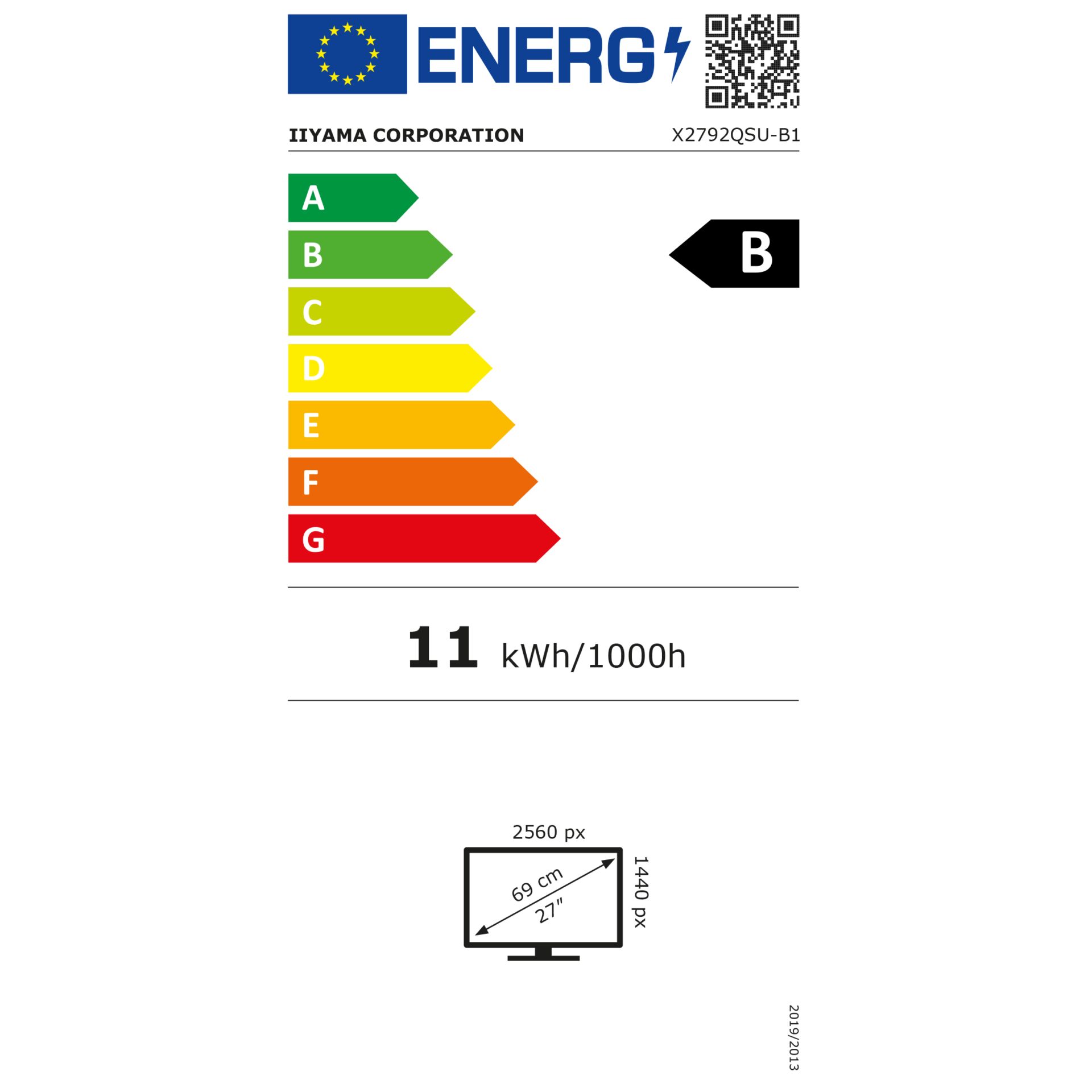 Gehäuse-Logo, Stromkennzeichnung, EU-Effizienz, 11 kWh/1000h, Bildschirmgröße 27 Zoll
