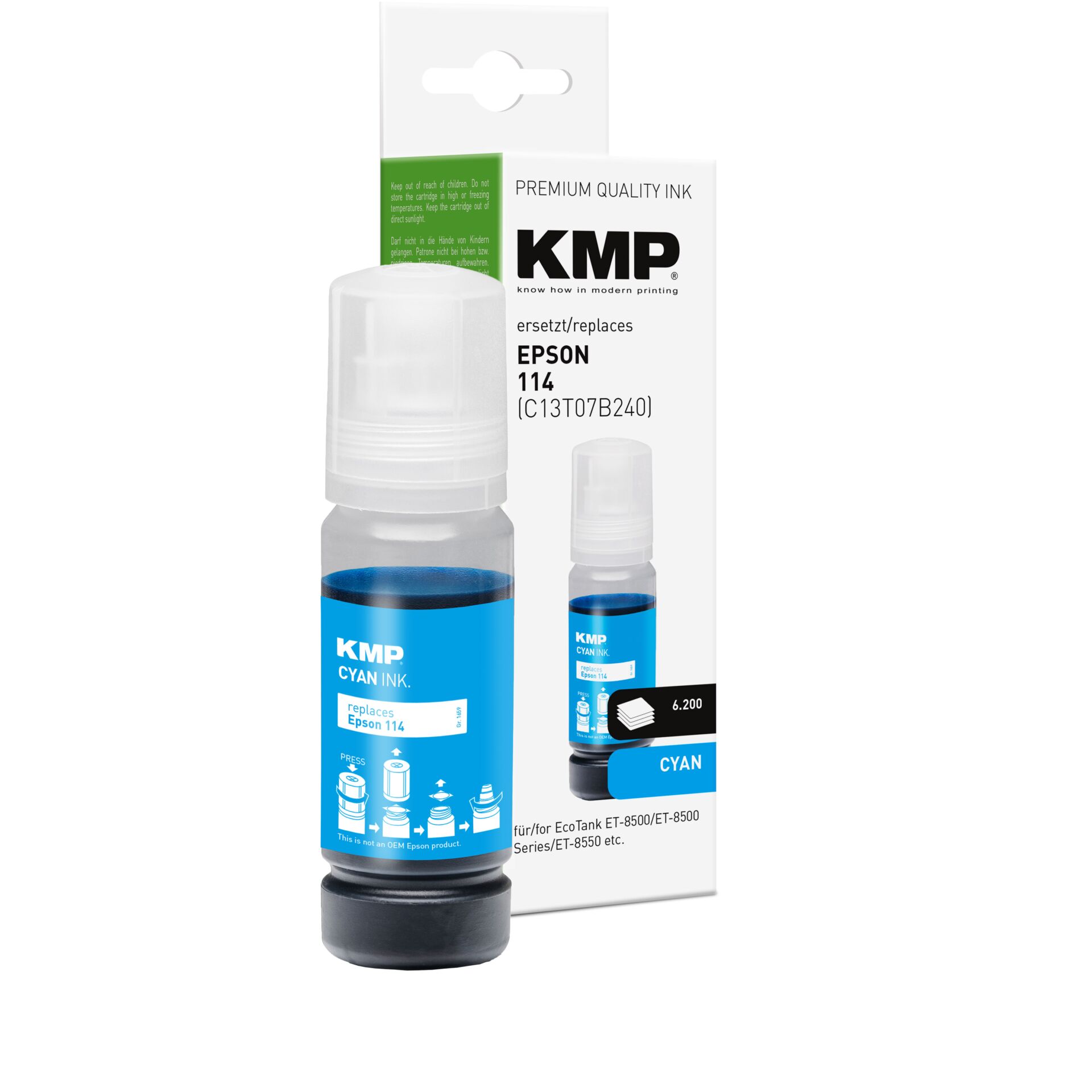 Cyan Tint, Tintenergänzung, Epson 114,  Druckertinte, KMP