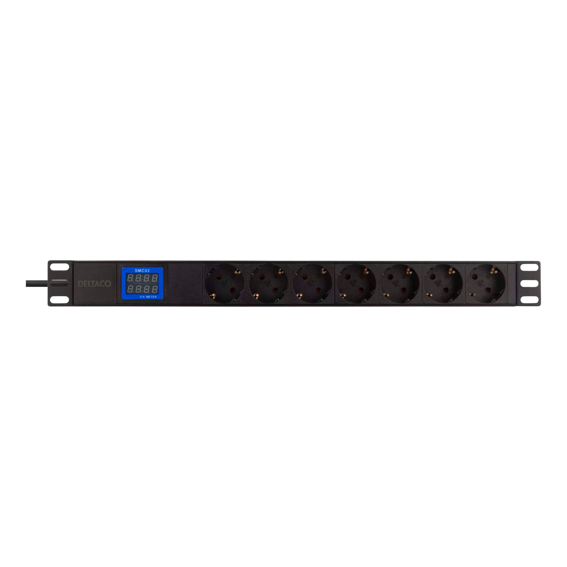 Rack, Steckdosenleiste, Netzschutz, acht Steckdosen, digitales Messgerät