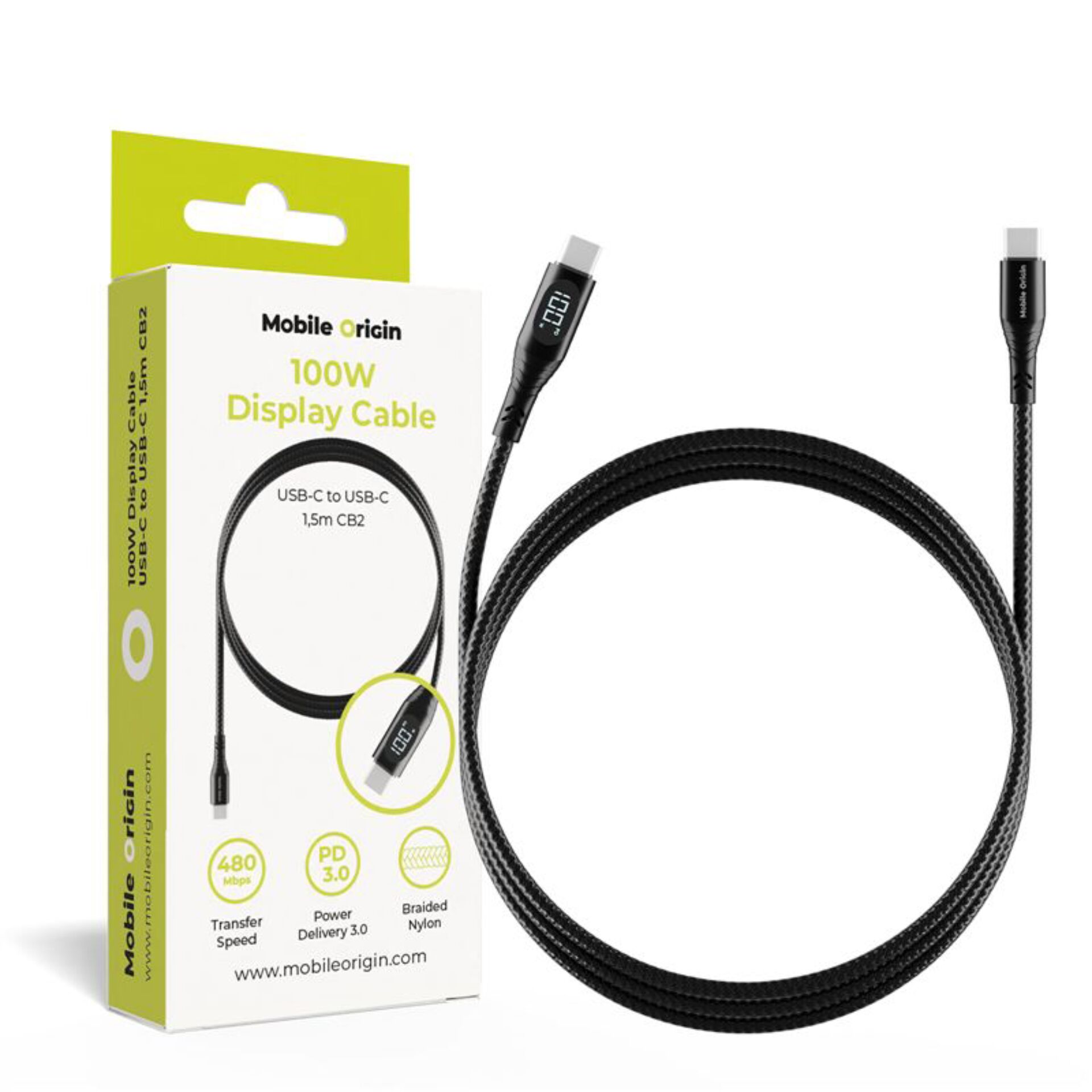USB-C, Displaykabel, Geflochtenes Nylon, 1,5 m, PD 3.0