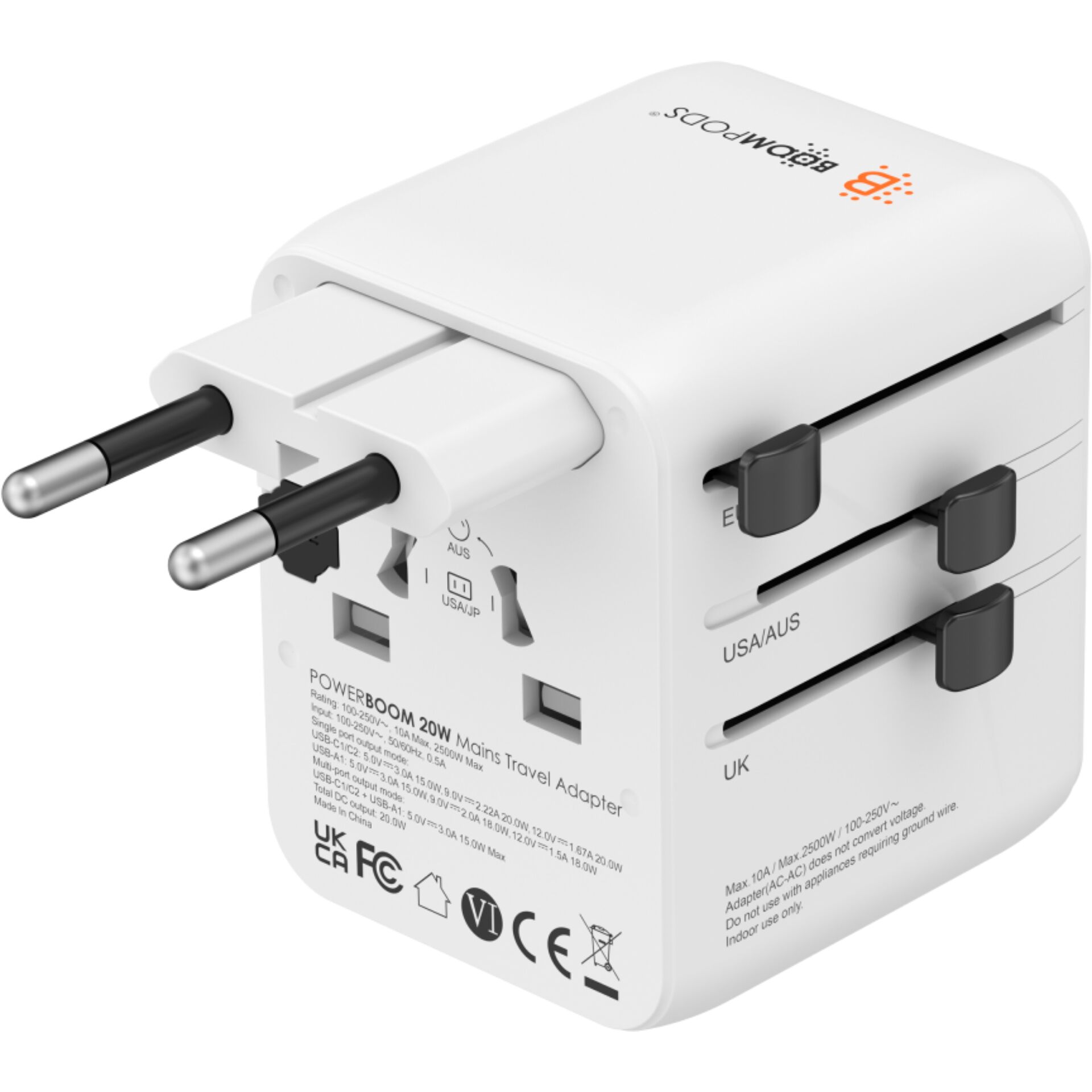 Reiseadapter, USB/US-UK/AUS-Stecker, 20W, UK/EU/US-Ausstattung, Netzteil