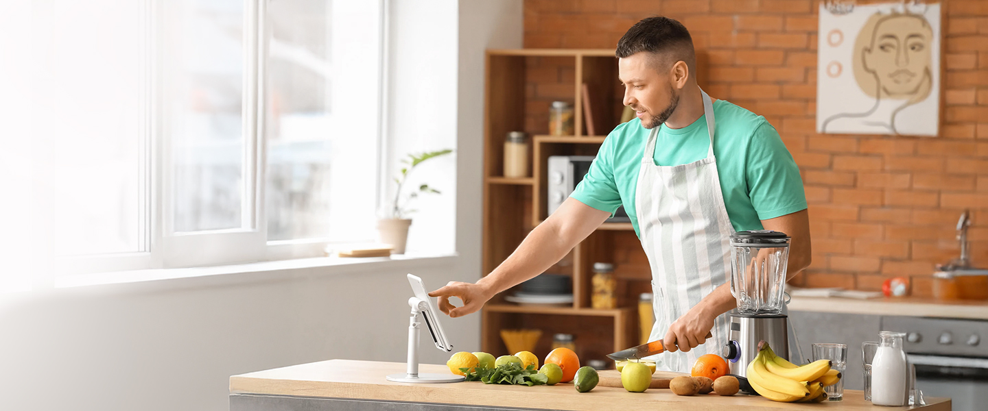 kitchen, blender, fruits, chef, apron