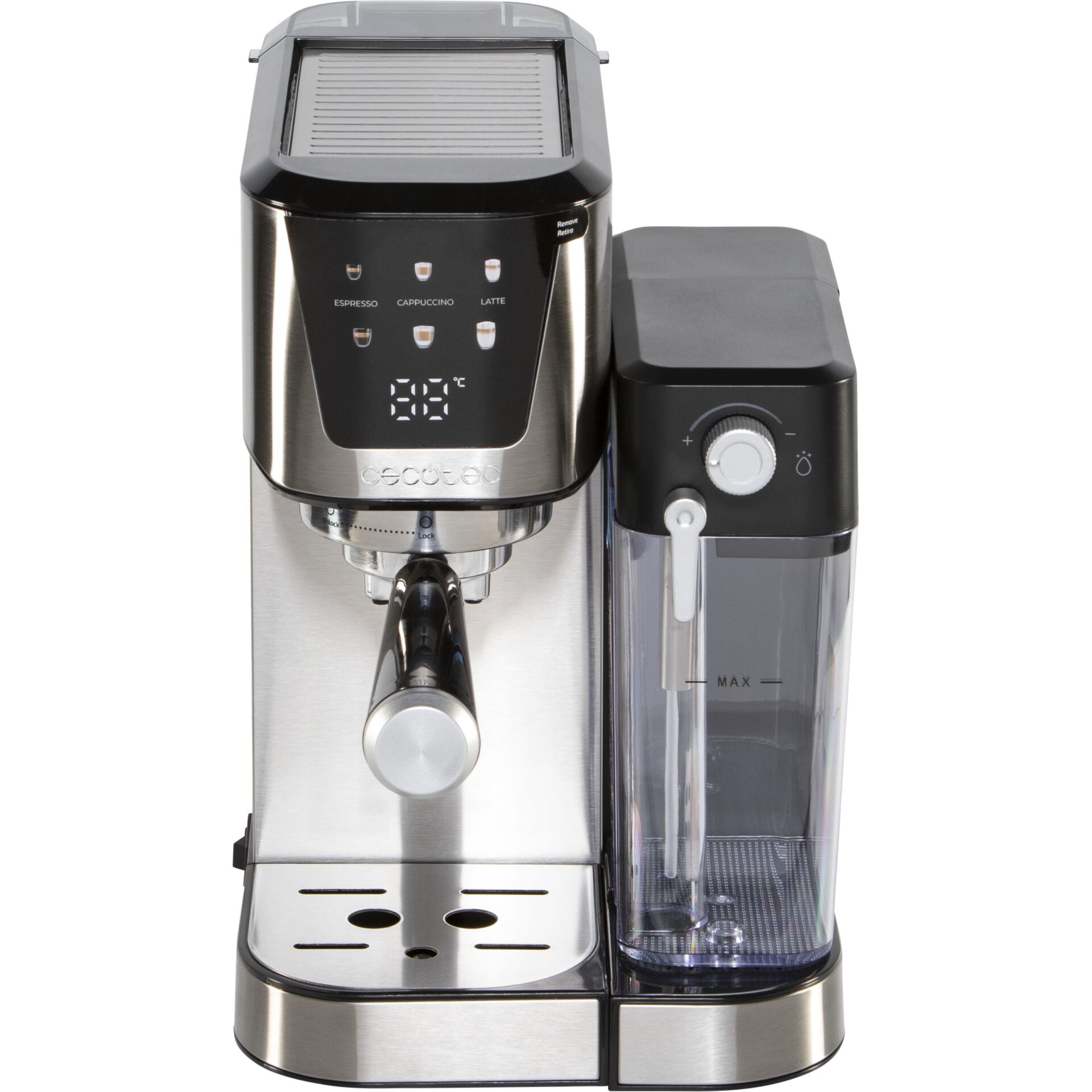 Espresso-Maschine, Kaffeezubereitung, Edelstahl, Milchaufschäumer, Kaffeeautomat