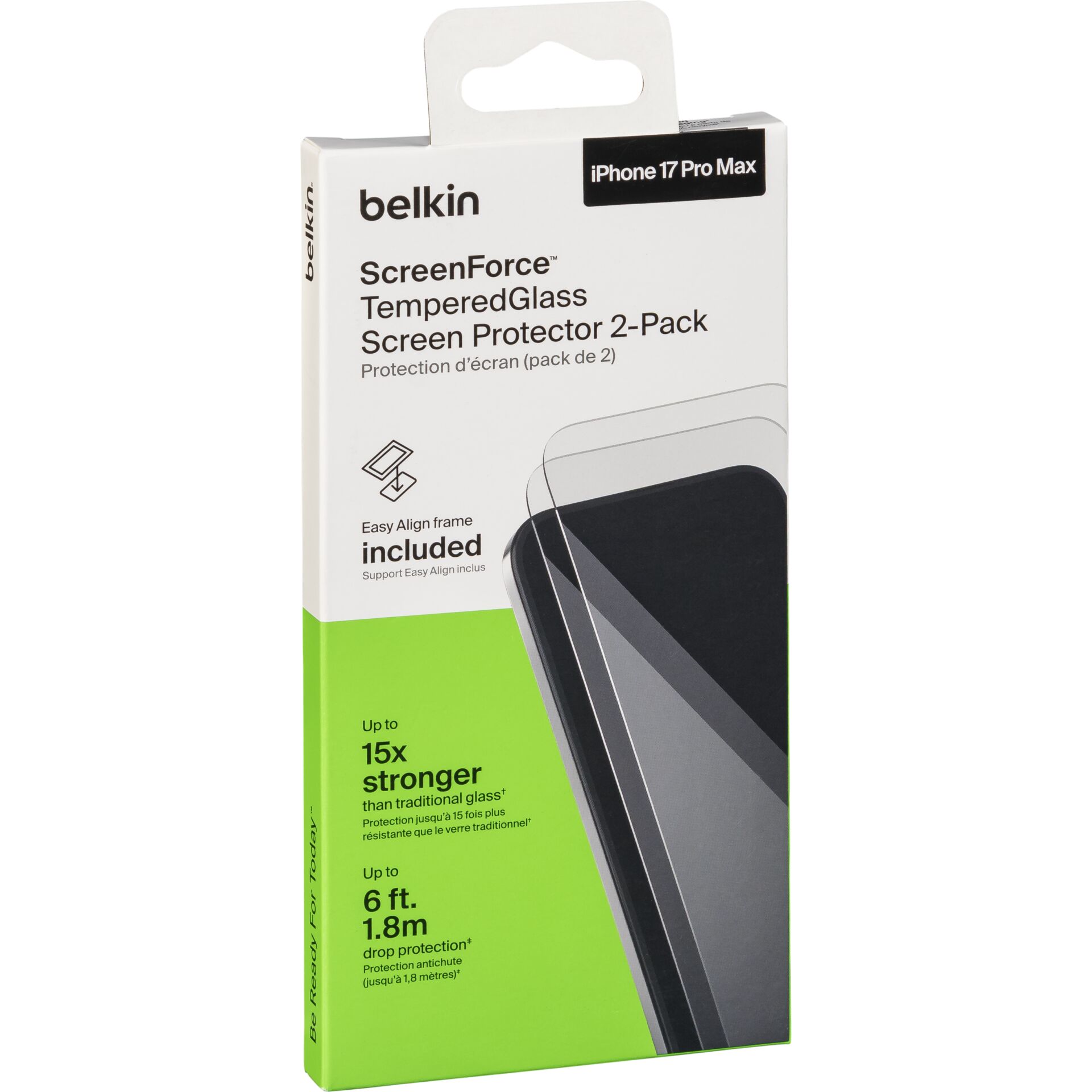 display schutzfolie, gehärtetes glas, iPhone 17 Pro Max, 2er pack, belkin