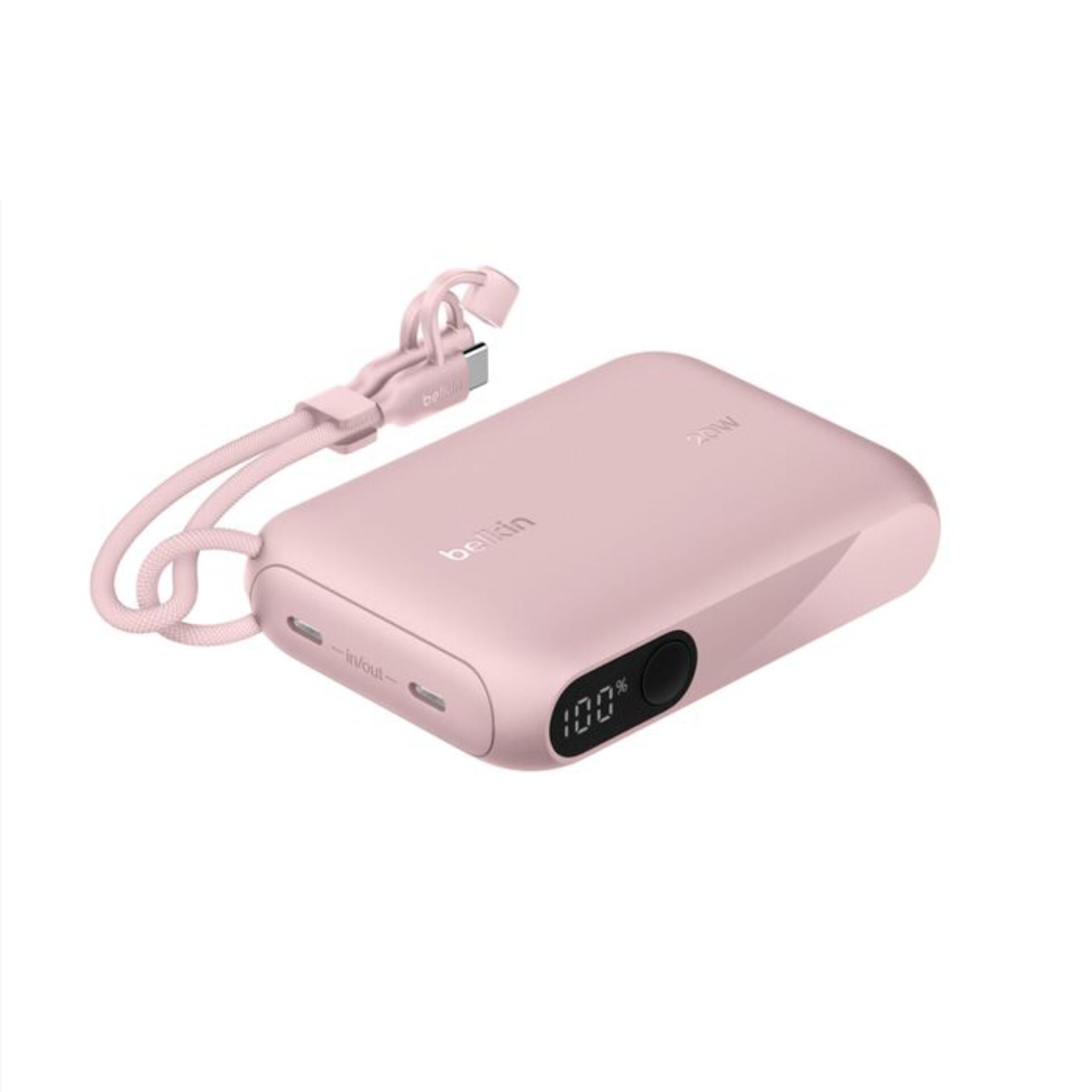 Powerbank, USB-C, Digital display, Pink, Portable charger